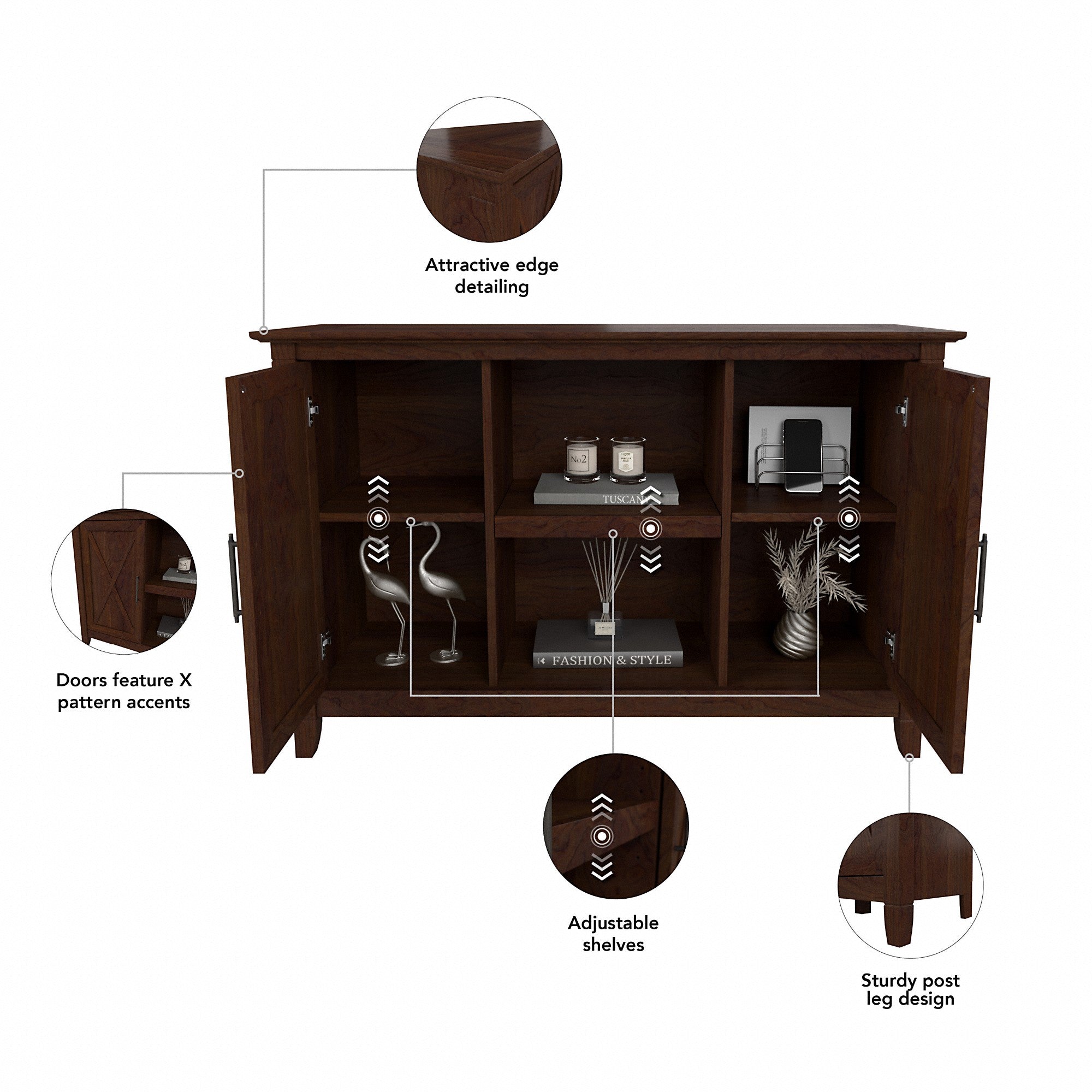 Bush Furniture Key West Entryway Storage Set with Hall Tree, Shoe Bench and 2 Door Cabinet