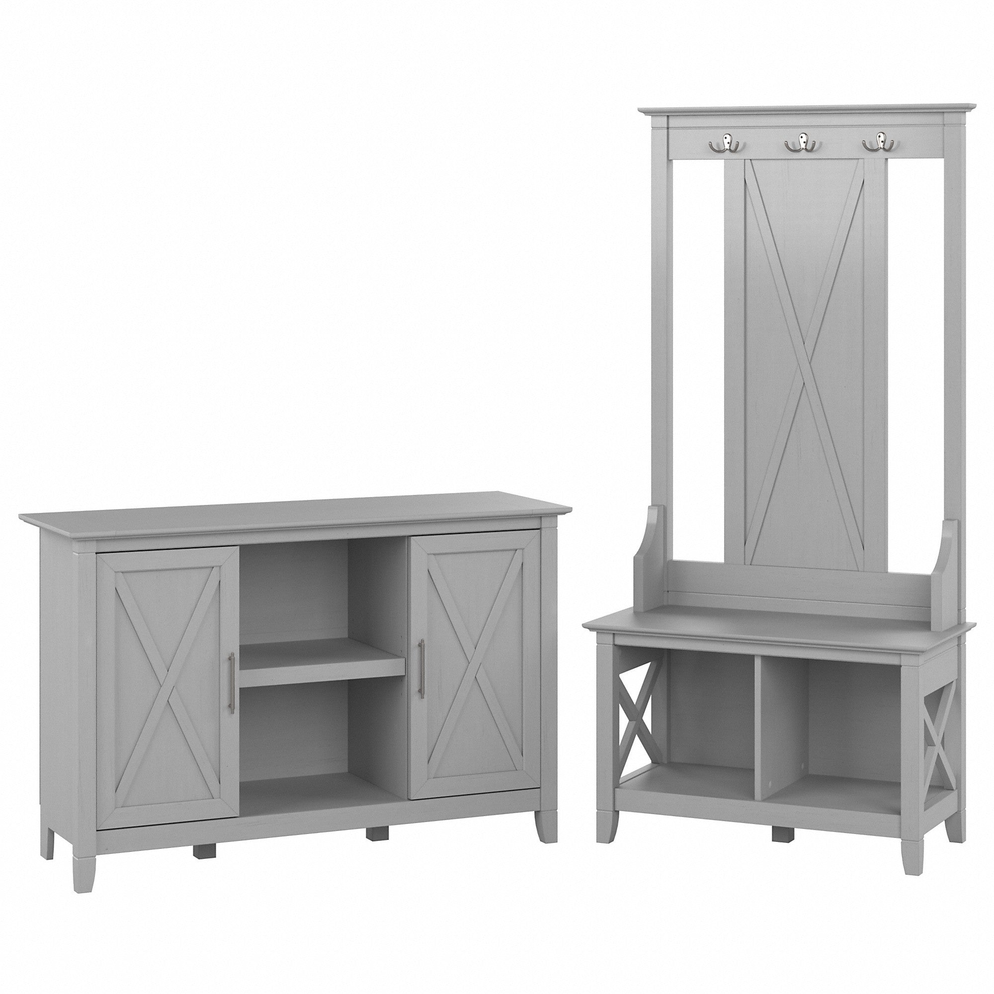 Bush Furniture Key West Entryway Storage Set with Hall Tree, Shoe Bench and 2 Door Cabinet