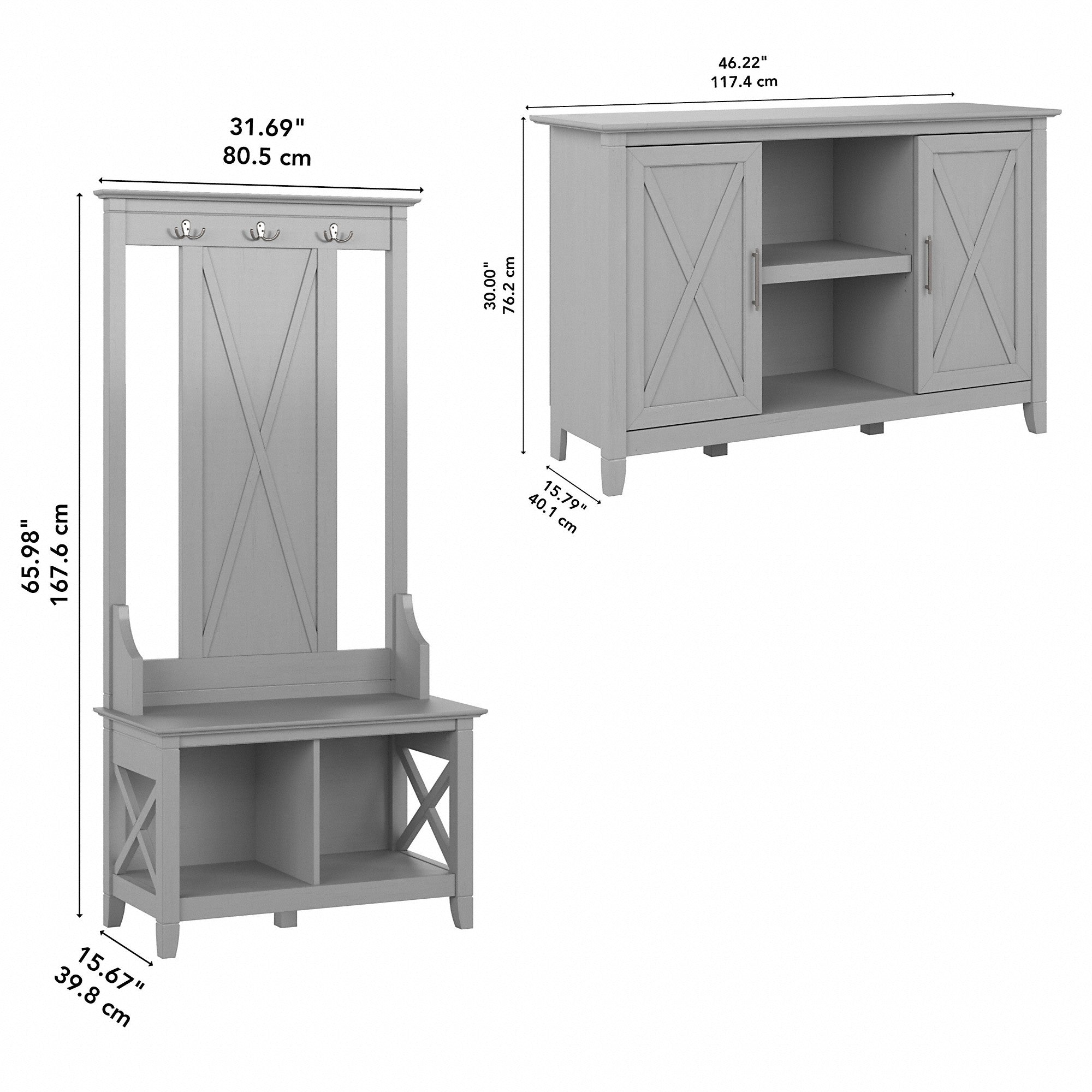 Bush Furniture Key West Entryway Storage Set with Hall Tree, Shoe Bench and 2 Door Cabinet