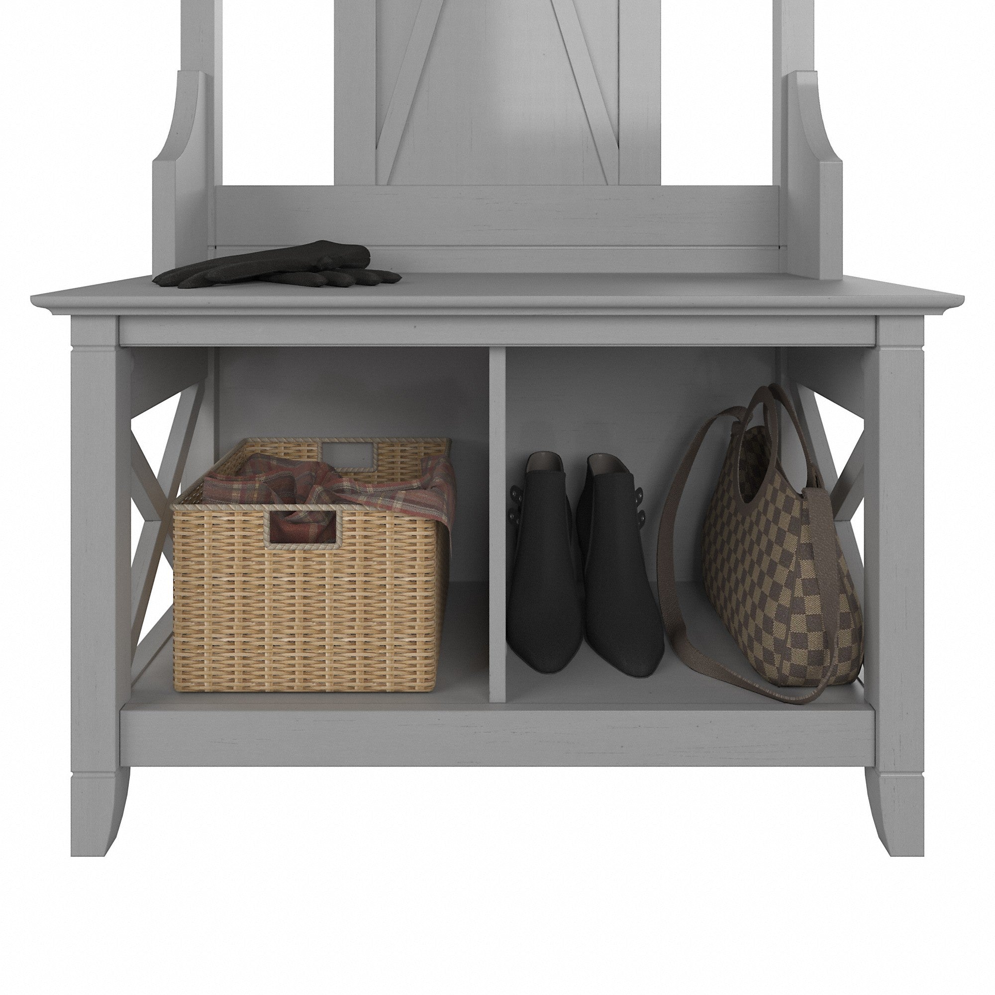 Bush Furniture Key West Entryway Storage Set with Hall Tree, Shoe Bench and 2 Door Cabinet