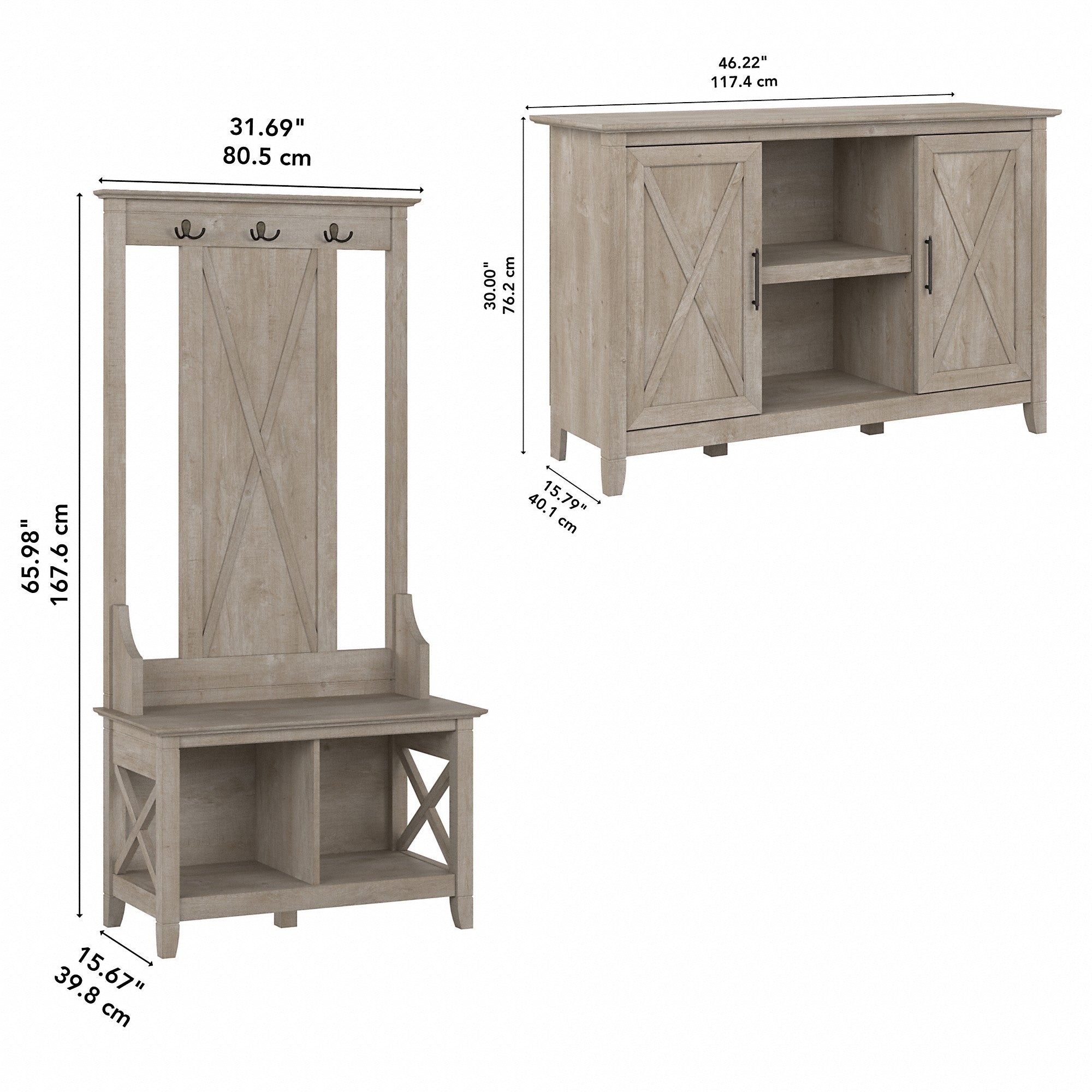 Bush Furniture Key West Entryway Storage Set with Hall Tree, Shoe Bench and 2 Door Cabinet