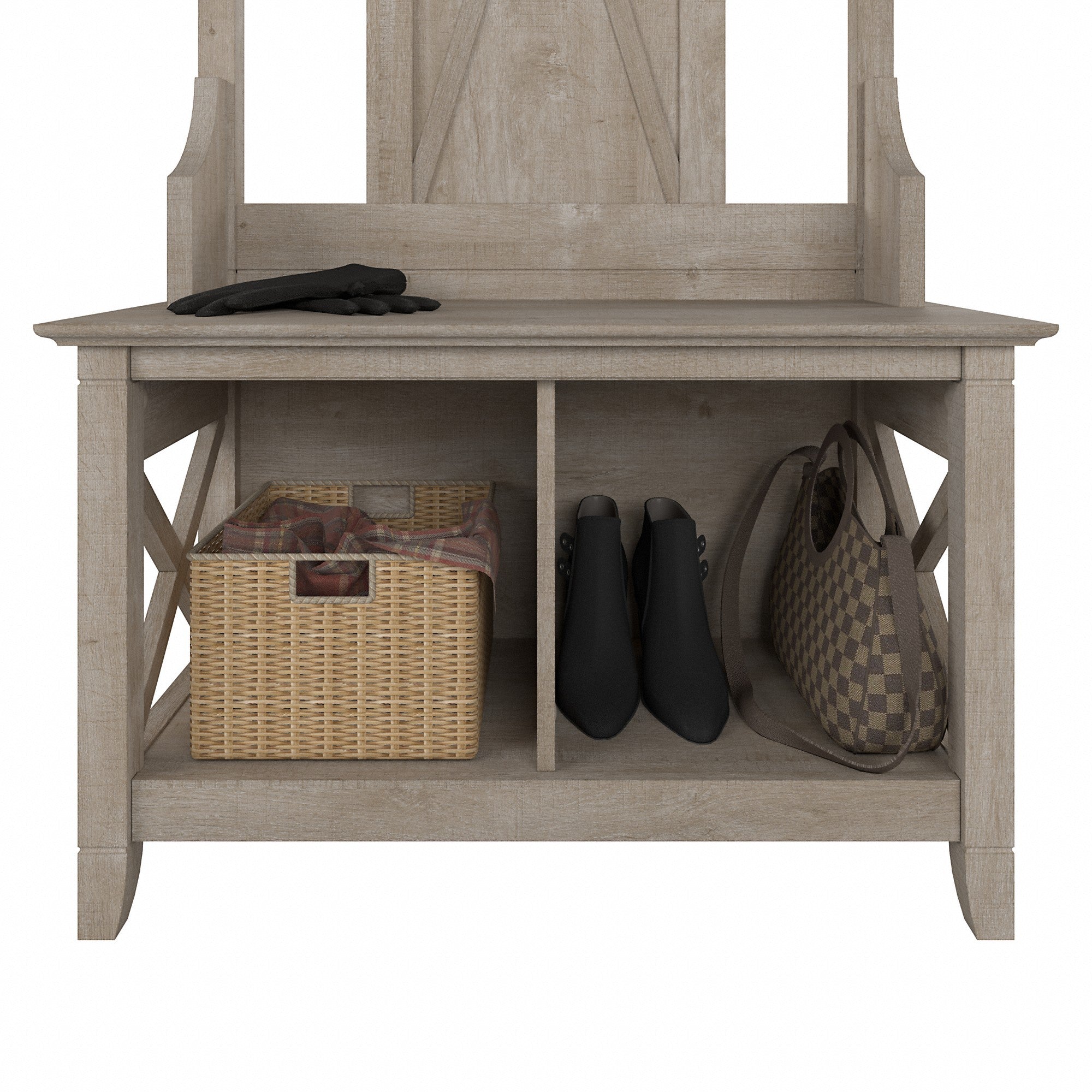 Bush Furniture Key West Entryway Storage Set with Hall Tree, Shoe Bench and 2 Door Cabinet