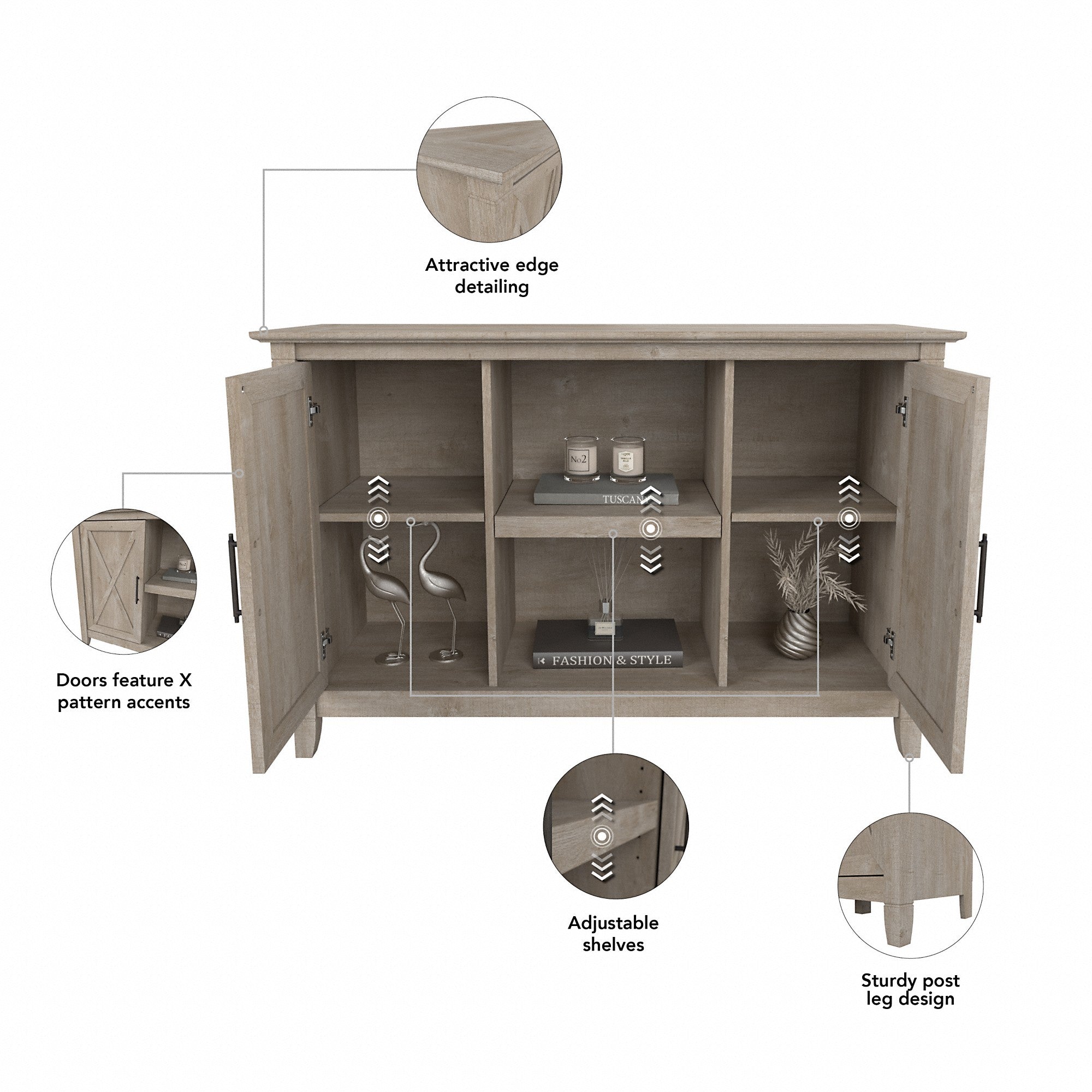 Bush Furniture Key West Entryway Storage Set with Hall Tree, Shoe Bench and 2 Door Cabinet