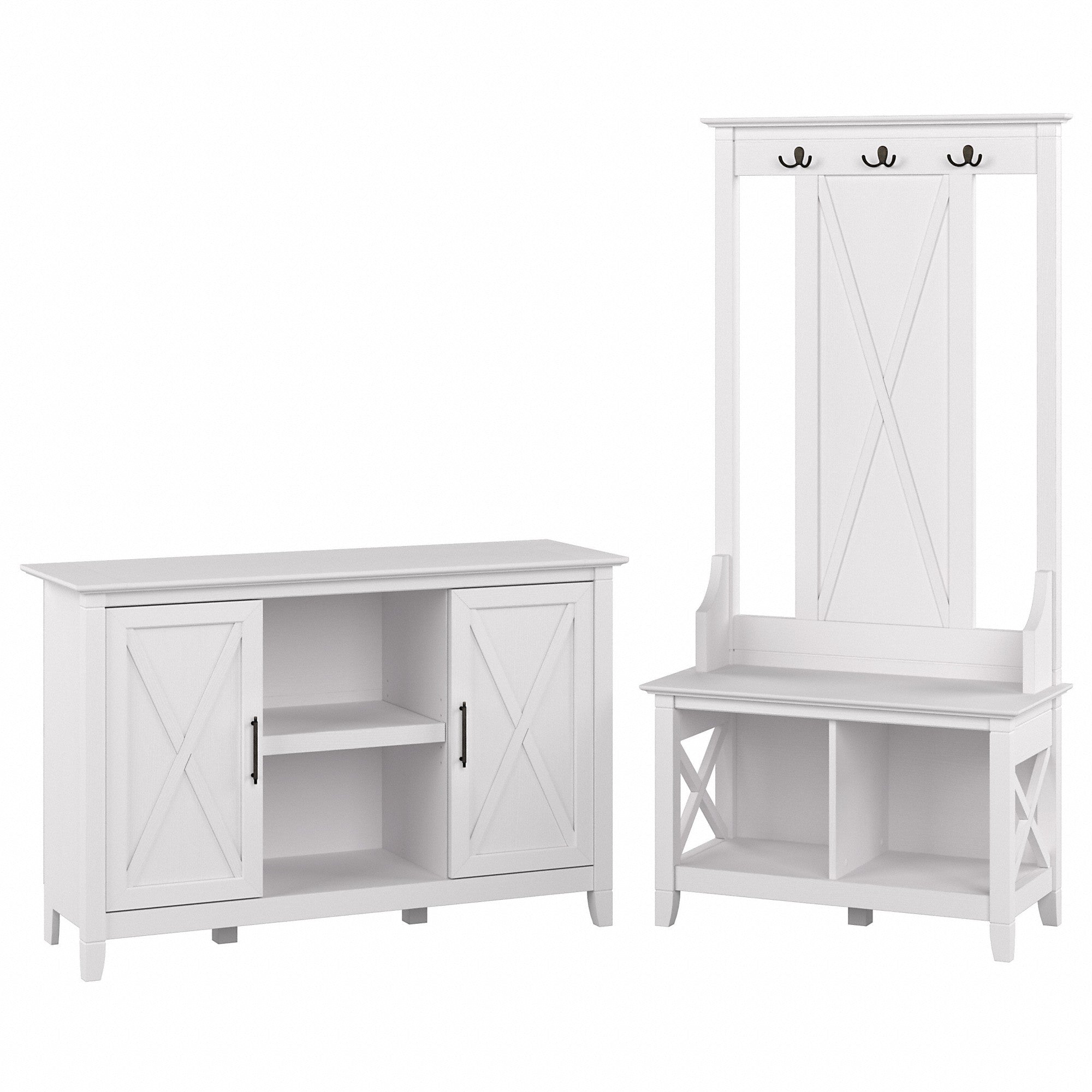 Bush Furniture Key West Entryway Storage Set with Hall Tree, Shoe Bench and 2 Door Cabinet