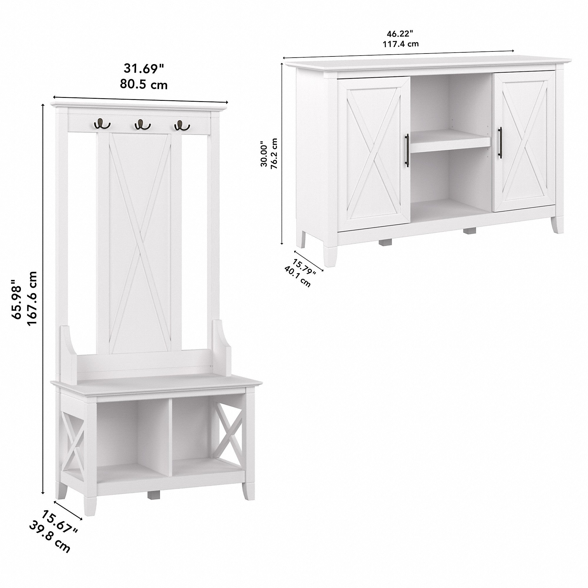 Bush Furniture Key West Entryway Storage Set with Hall Tree, Shoe Bench and 2 Door Cabinet