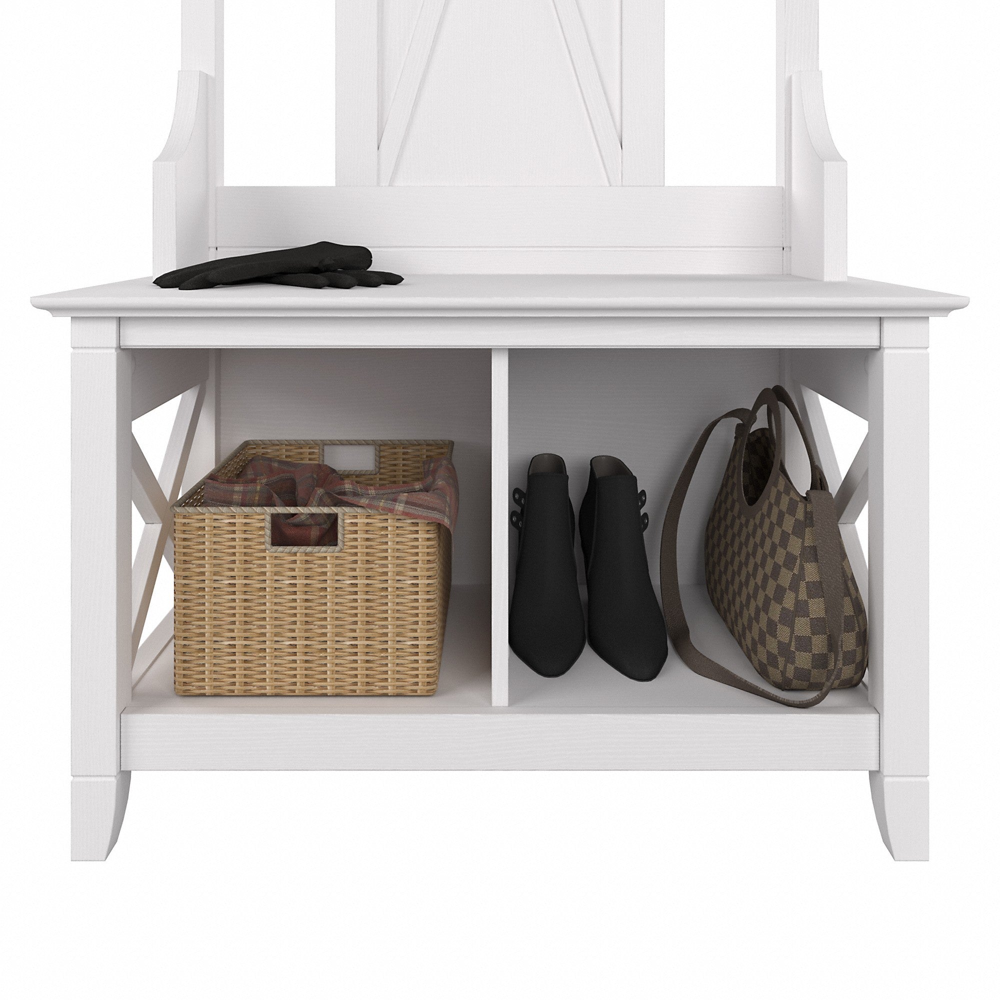 Bush Furniture Key West Entryway Storage Set with Hall Tree, Shoe Bench and 2 Door Cabinet