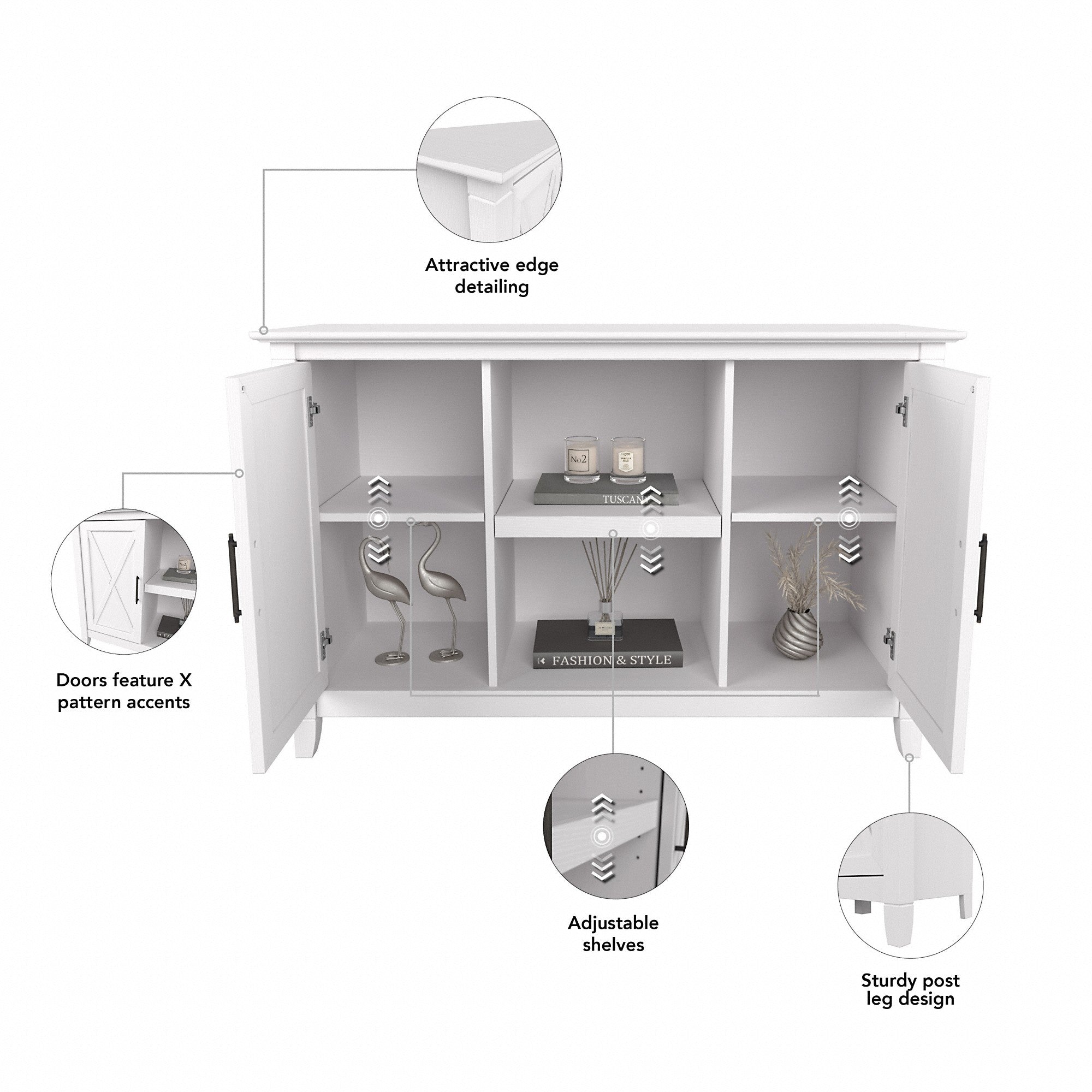 Bush Furniture Key West Entryway Storage Set with Hall Tree, Shoe Bench and 2 Door Cabinet