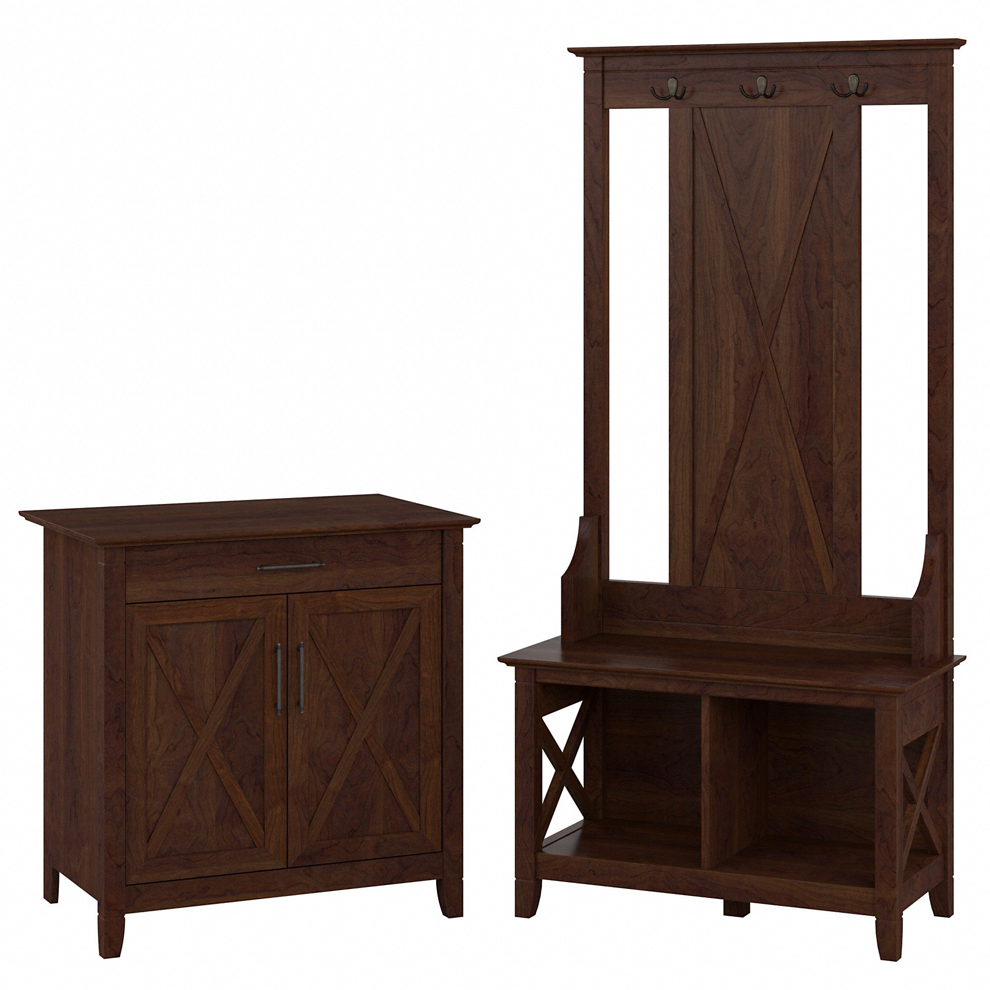 Bush Furniture Key West Entryway Storage Set with Hall Tree, Shoe Bench and Armoire Cabinet