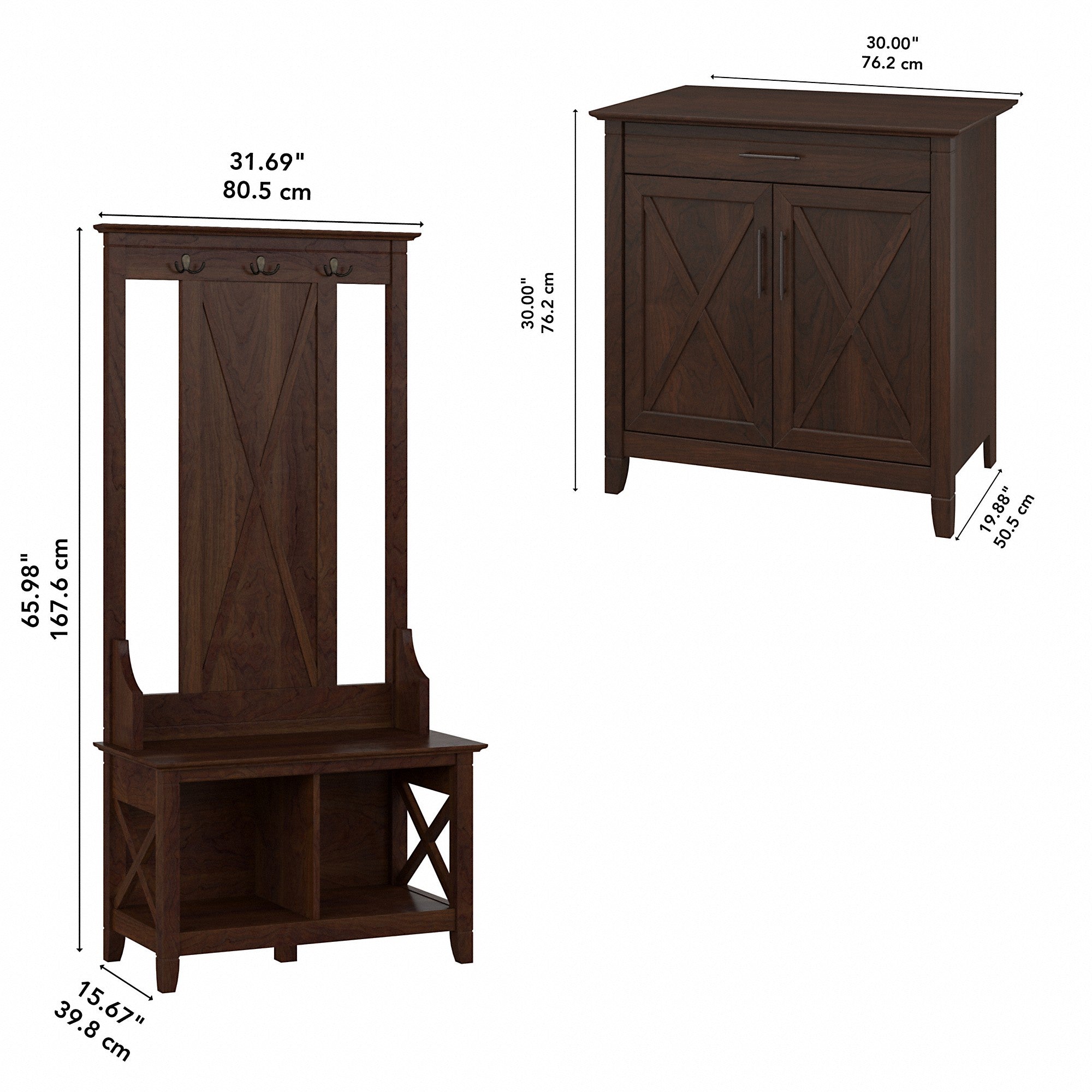 Bush Furniture Key West Entryway Storage Set with Hall Tree, Shoe Bench and Armoire Cabinet