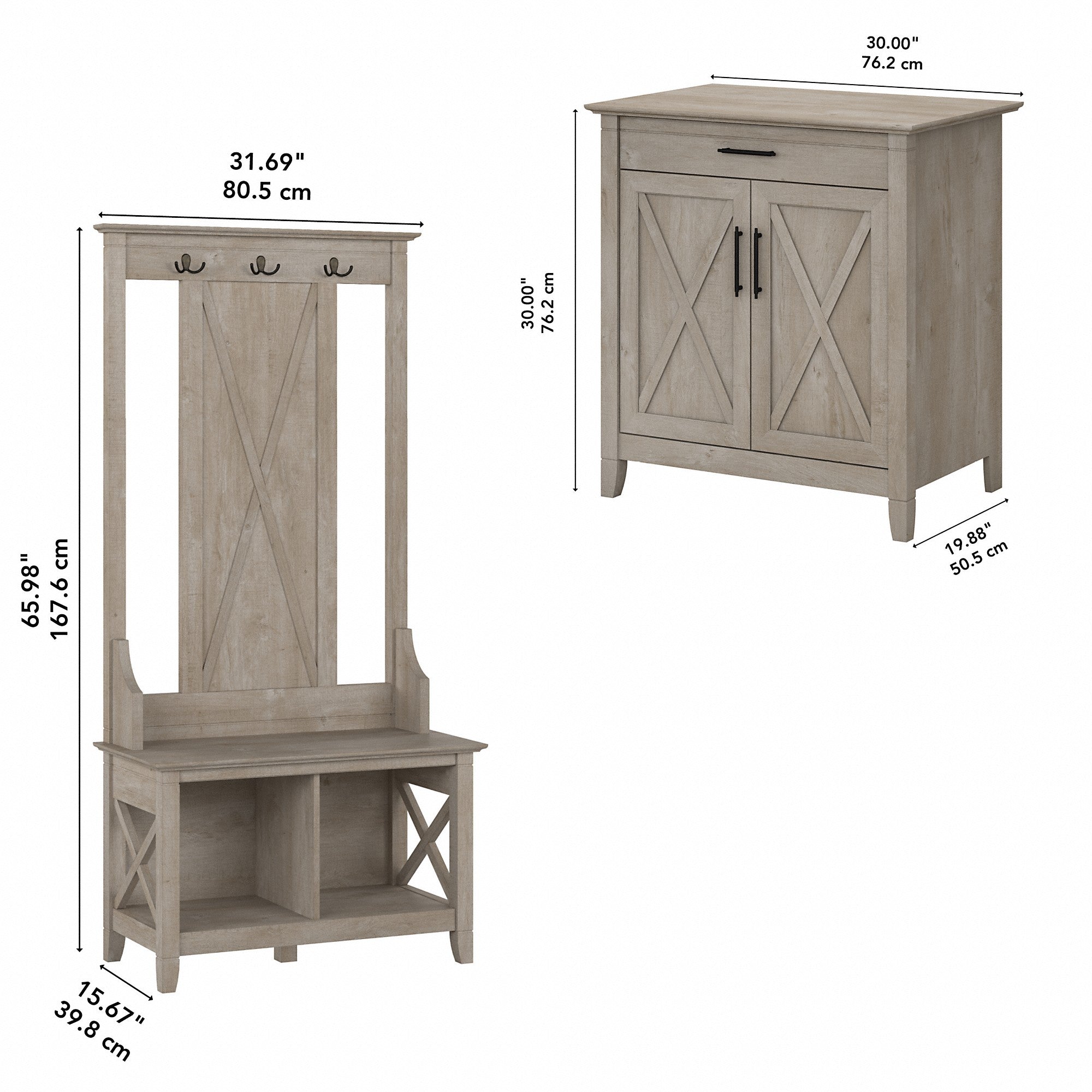 Bush Furniture Key West Entryway Storage Set with Hall Tree, Shoe Bench and Armoire Cabinet