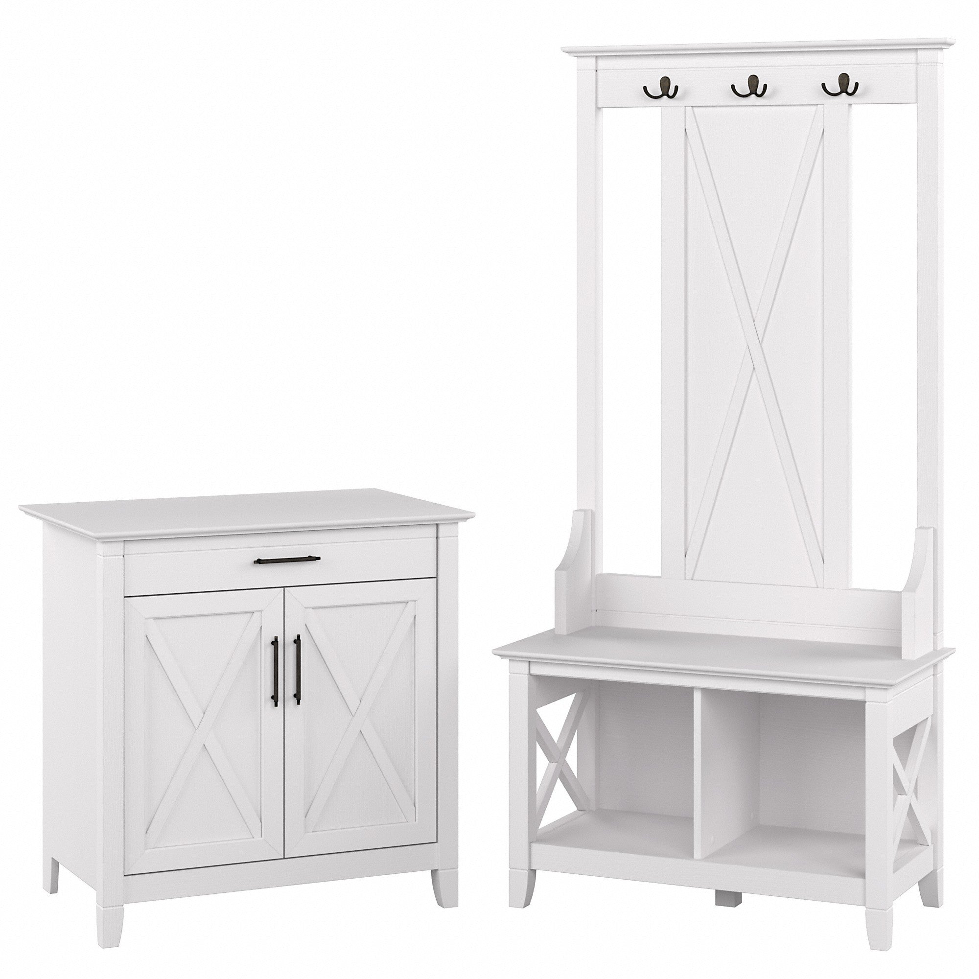 Bush Furniture Key West Entryway Storage Set with Hall Tree, Shoe Bench and Armoire Cabinet