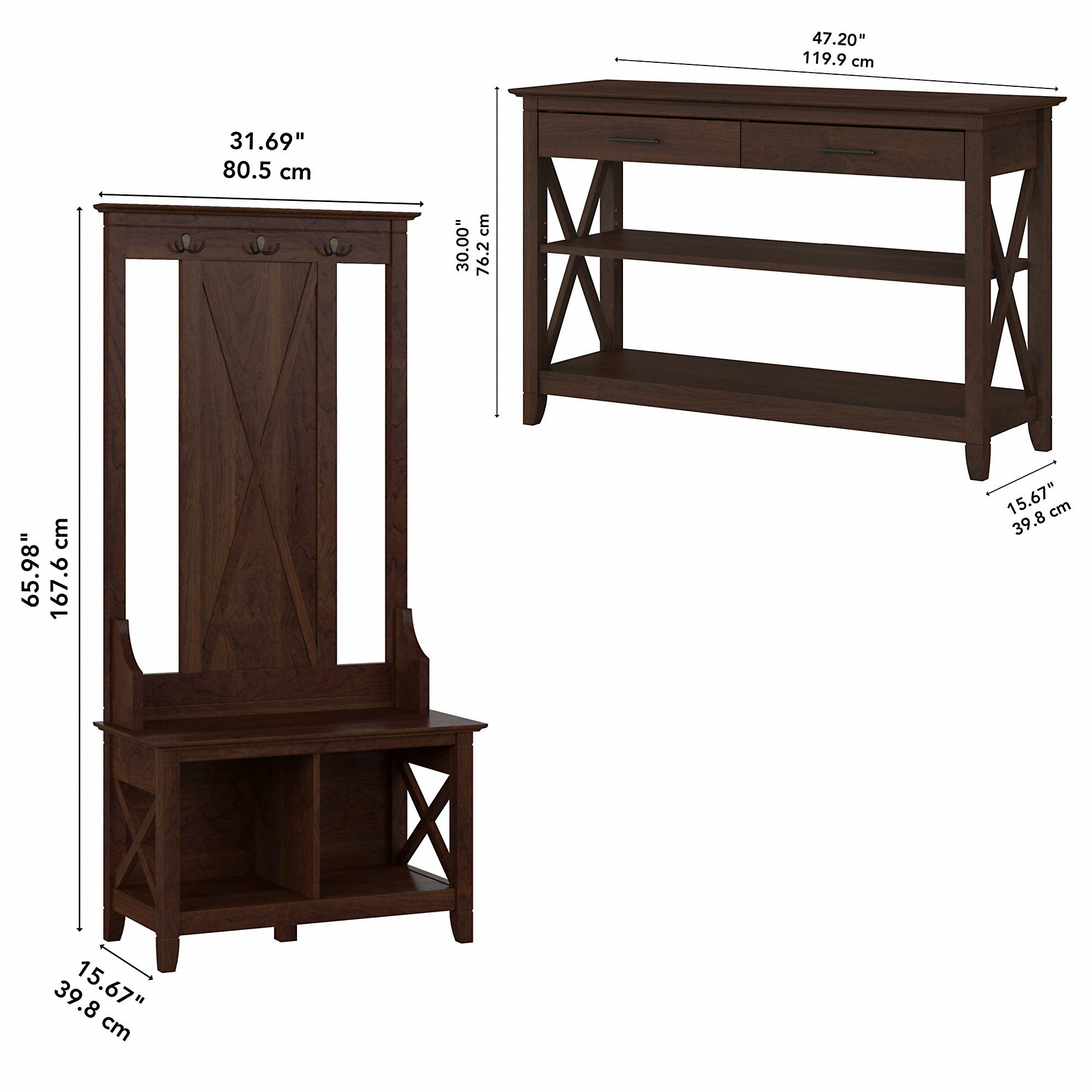 Bush Furniture Key West Entryway Storage Set with Hall Tree, Shoe Bench and Console Table