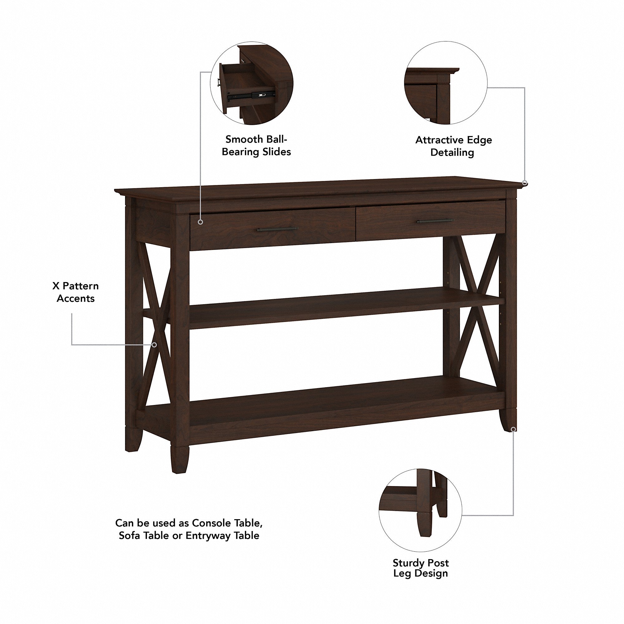 Bush Furniture Key West Entryway Storage Set with Hall Tree, Shoe Bench and Console Table