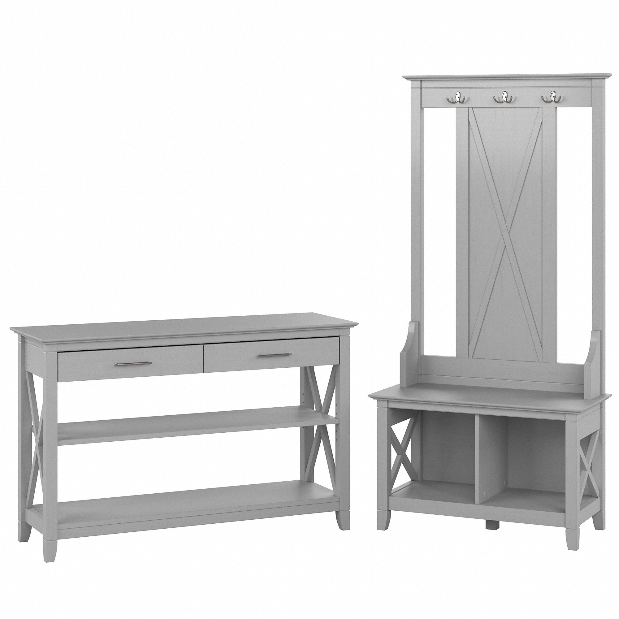 Bush Furniture Key West Entryway Storage Set with Hall Tree, Shoe Bench and Console Table