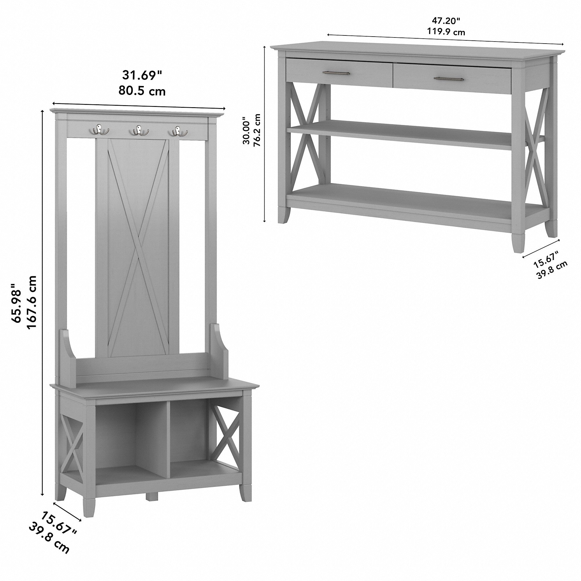 Bush Furniture Key West Entryway Storage Set with Hall Tree, Shoe Bench and Console Table