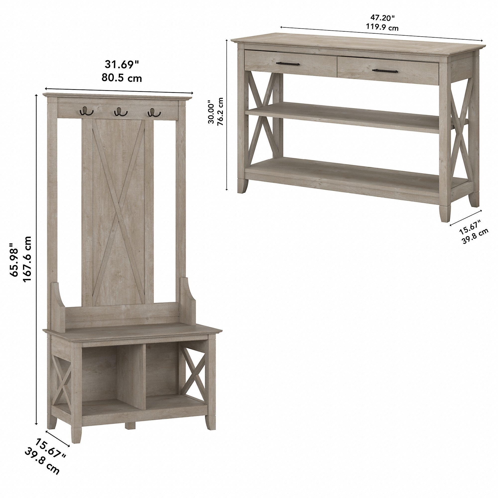 Bush Furniture Key West Entryway Storage Set with Hall Tree, Shoe Bench and Console Table