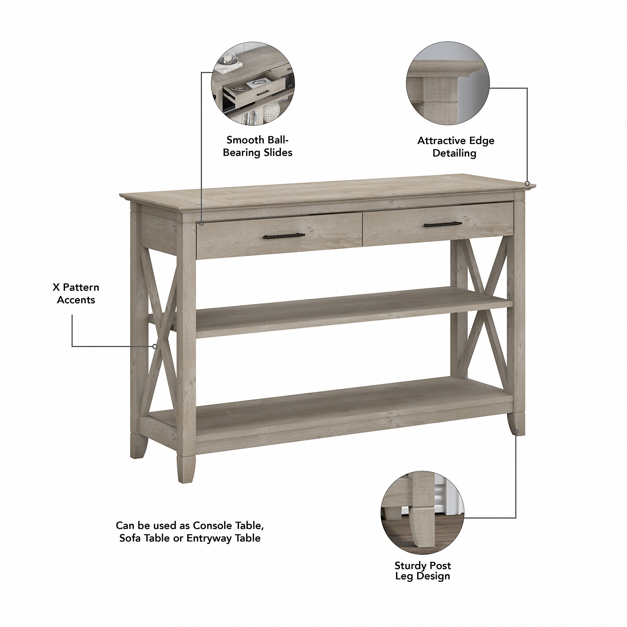 Bush Furniture Key West Entryway Storage Set with Hall Tree, Shoe Bench and Console Table