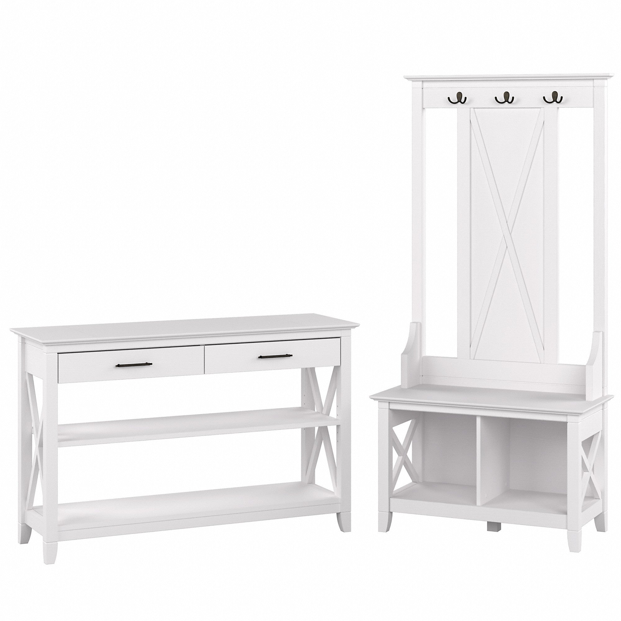 Bush Furniture Key West Entryway Storage Set with Hall Tree, Shoe Bench and Console Table