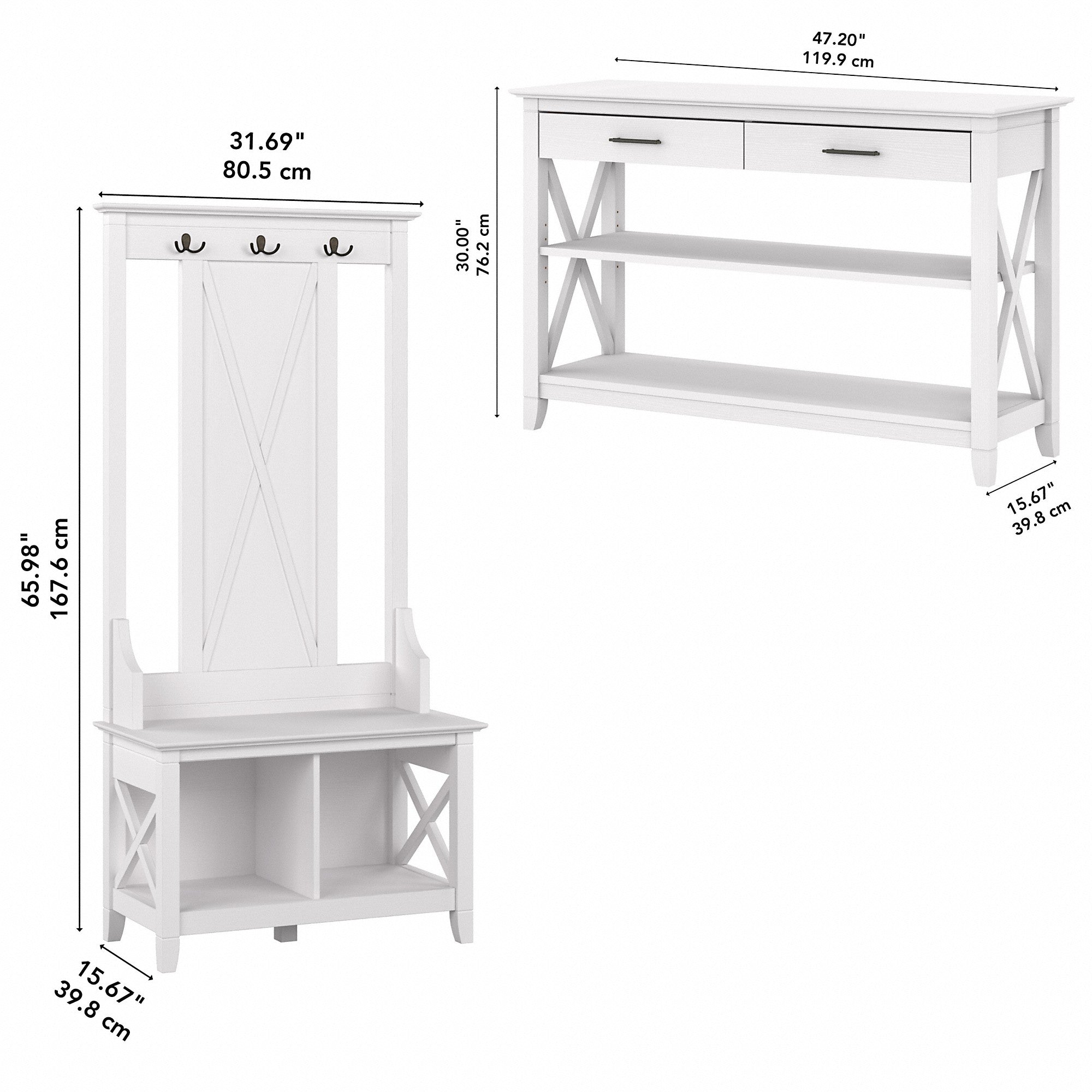 Bush Furniture Key West Entryway Storage Set with Hall Tree, Shoe Bench and Console Table