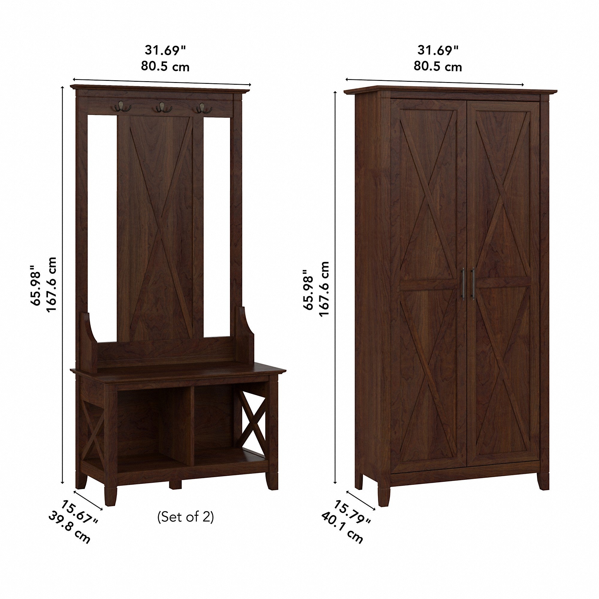 Bush Furniture Key West Entryway Storage Set with Hall Tree, Shoe Bench and Tall Cabinet