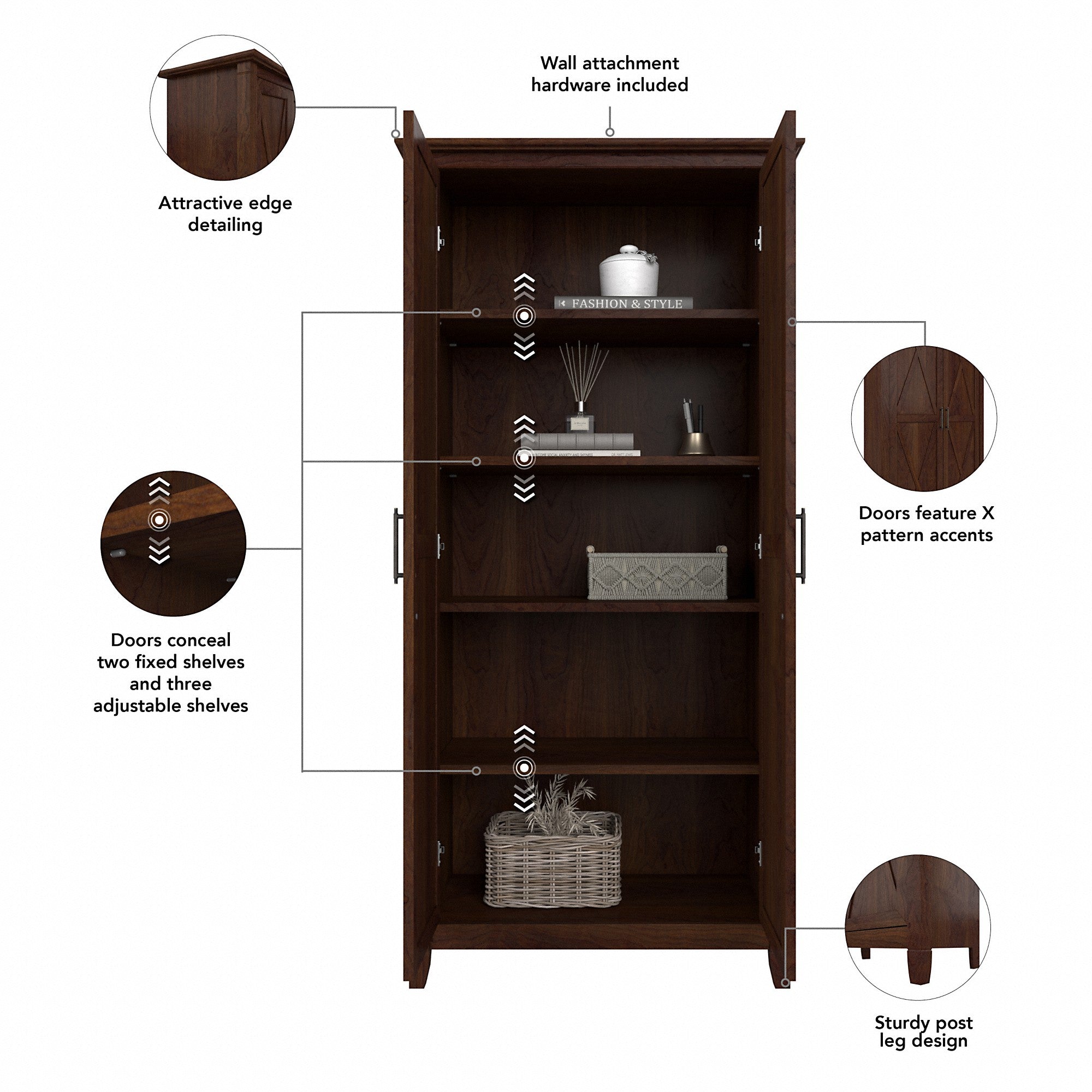 Bush Furniture Key West Entryway Storage Set with Hall Tree, Shoe Bench and Tall Cabinet