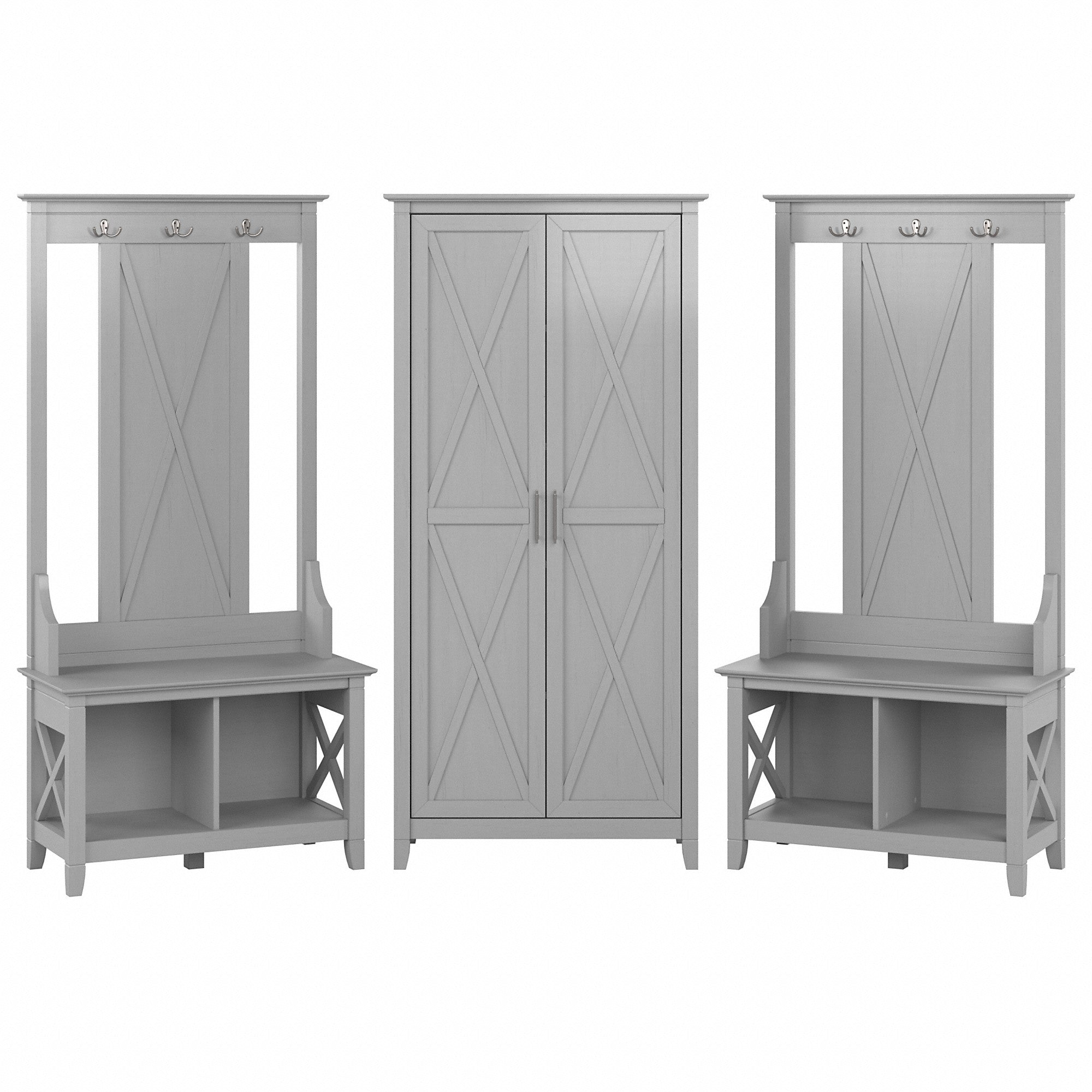 Bush Furniture Key West Entryway Storage Set with Hall Tree, Shoe Bench and Tall Cabinet