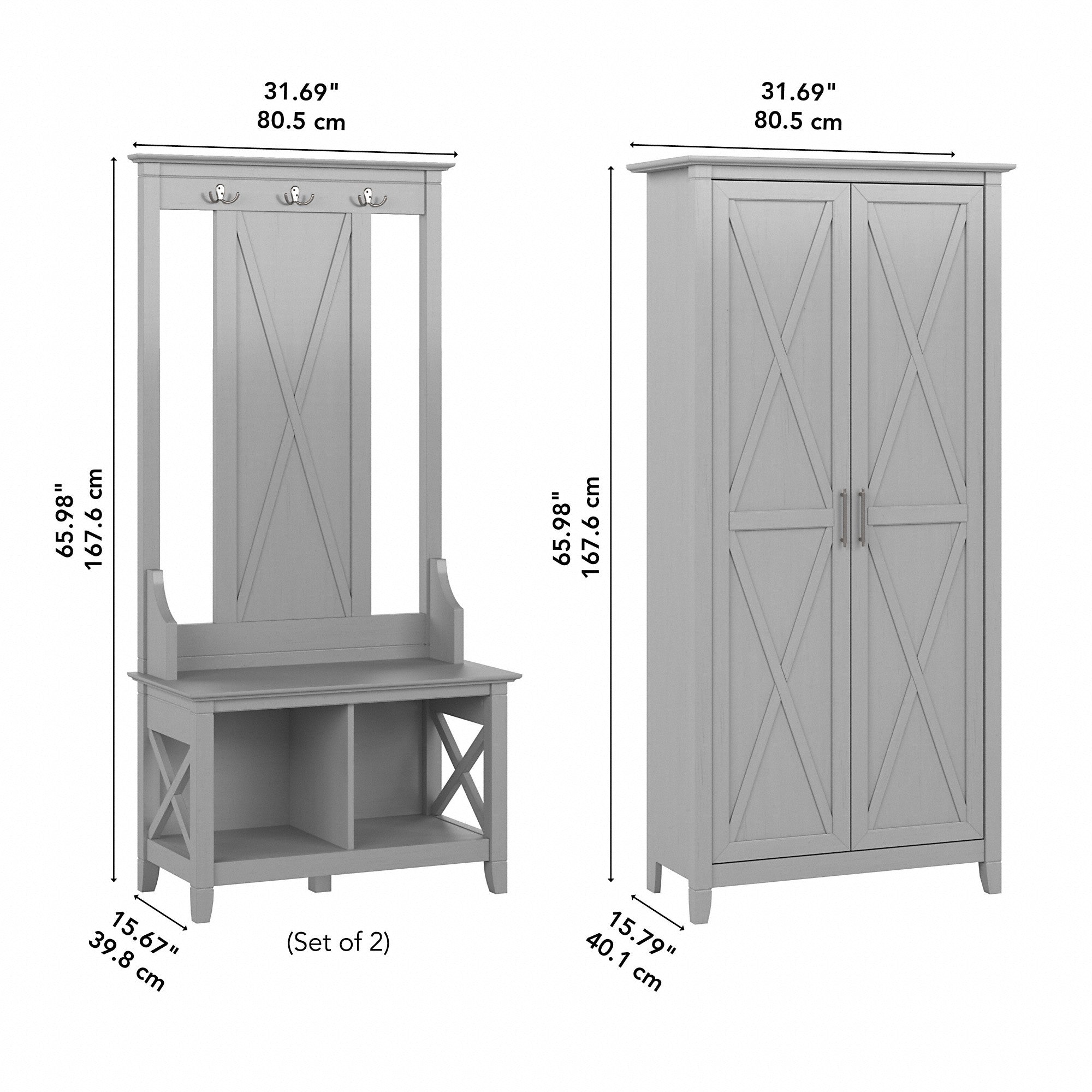 Bush Furniture Key West Entryway Storage Set with Hall Tree, Shoe Bench and Tall Cabinet