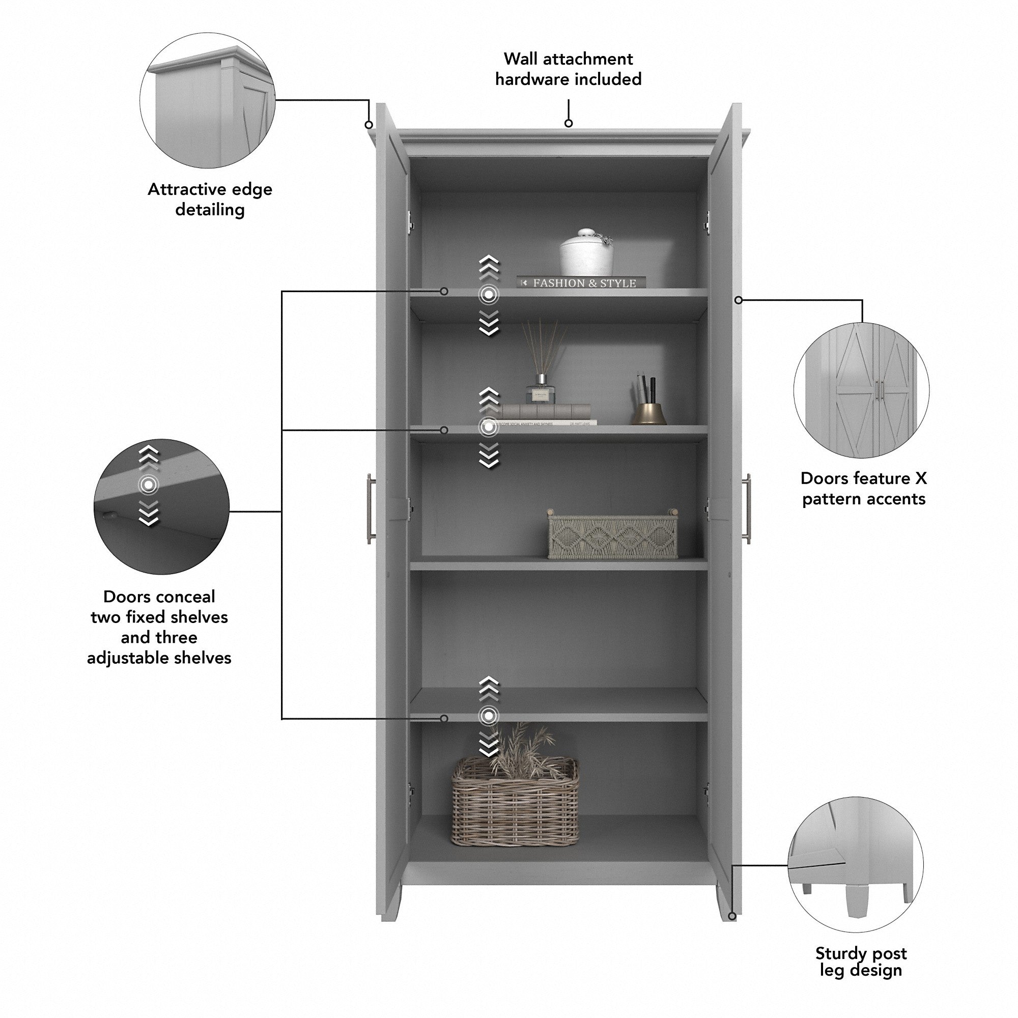 Bush Furniture Key West Entryway Storage Set with Hall Tree, Shoe Bench and Tall Cabinet