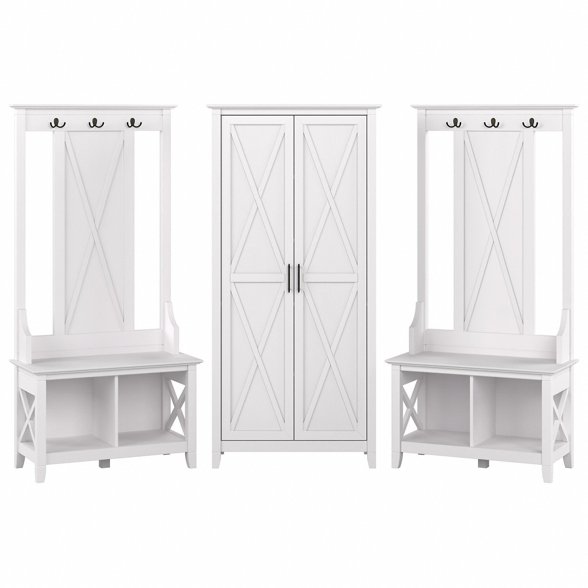 Bush Furniture Key West Entryway Storage Set with Hall Tree, Shoe Bench and Tall Cabinet