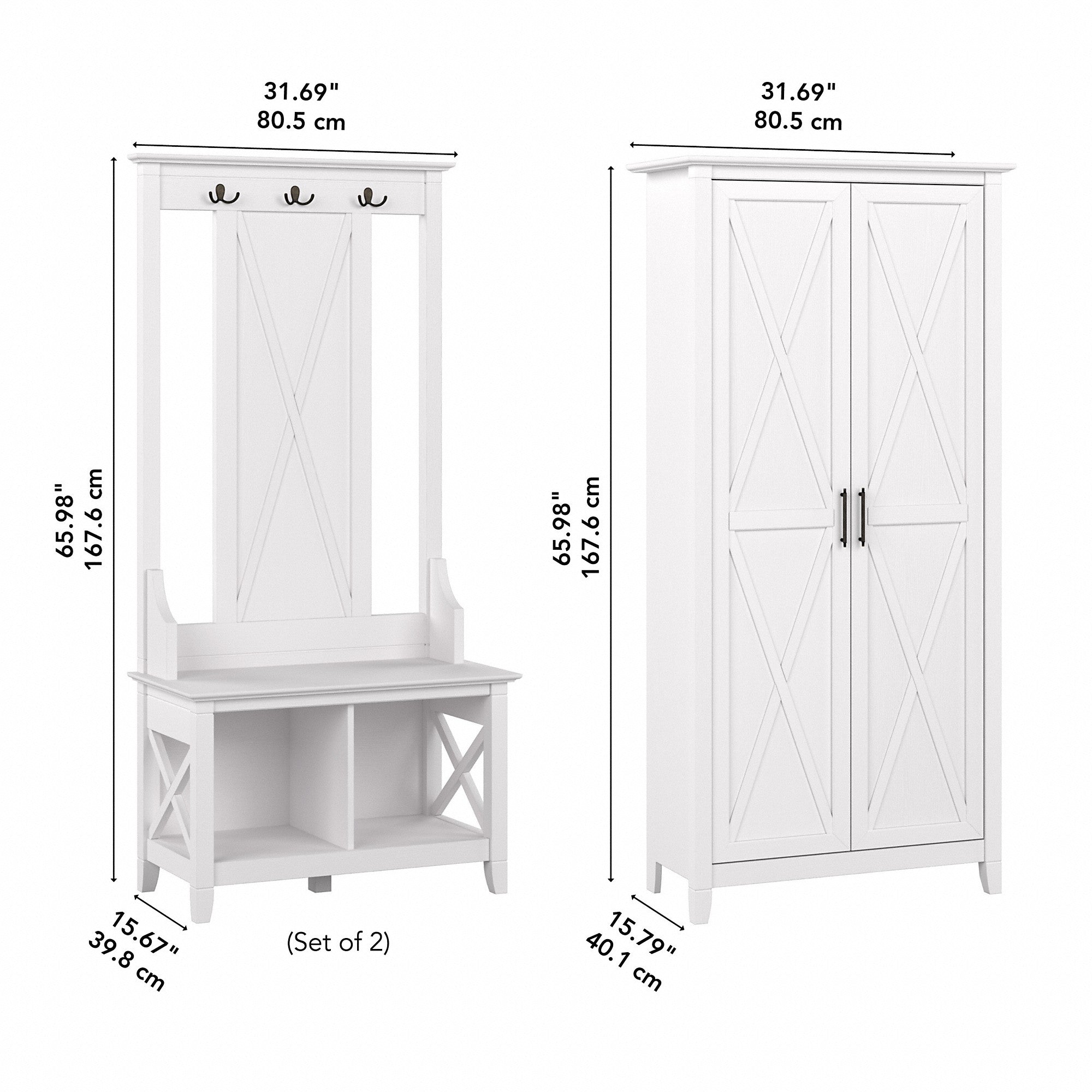 Bush Furniture Key West Entryway Storage Set with Hall Tree, Shoe Bench and Tall Cabinet