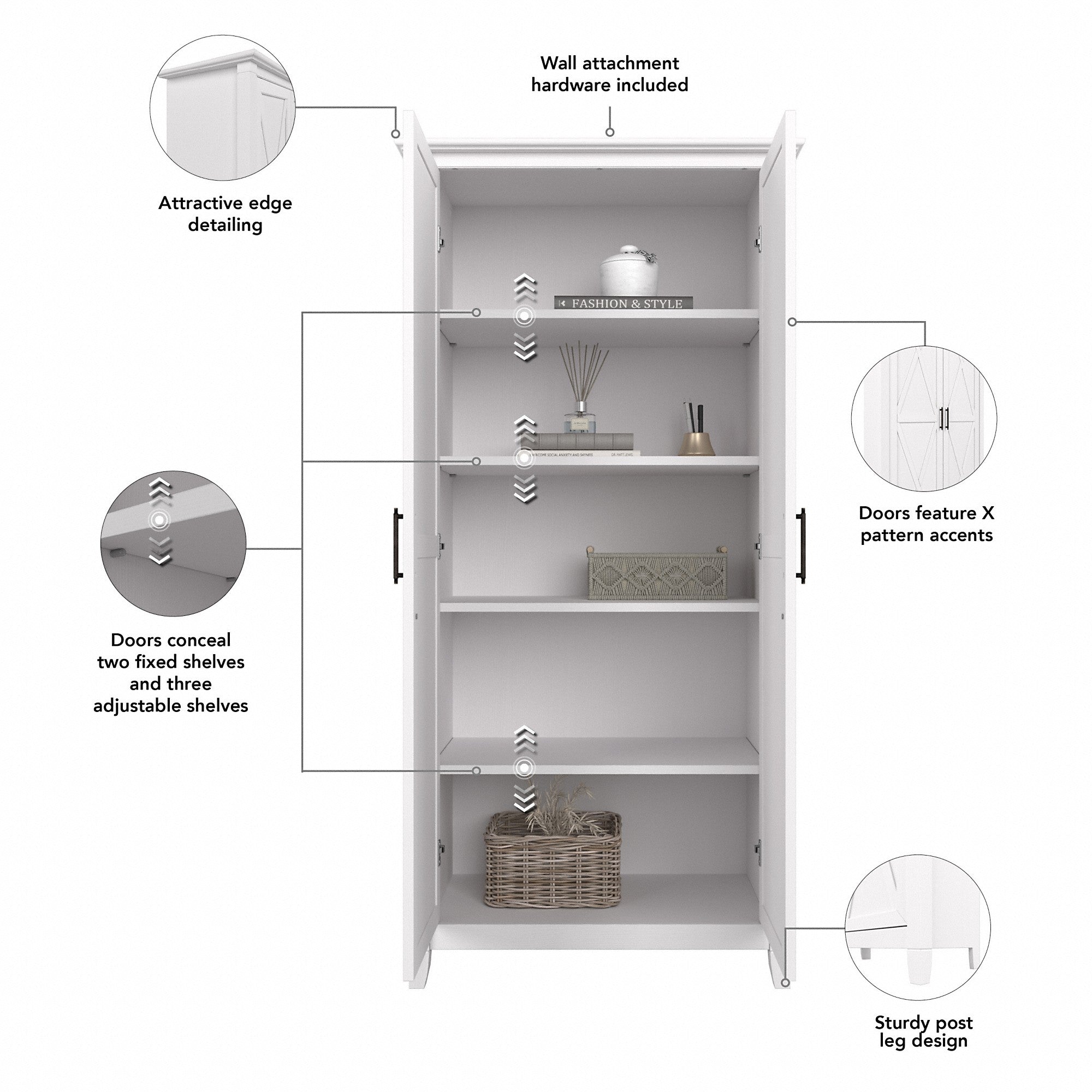 Bush Furniture Key West Entryway Storage Set with Hall Tree, Shoe Bench and Tall Cabinet