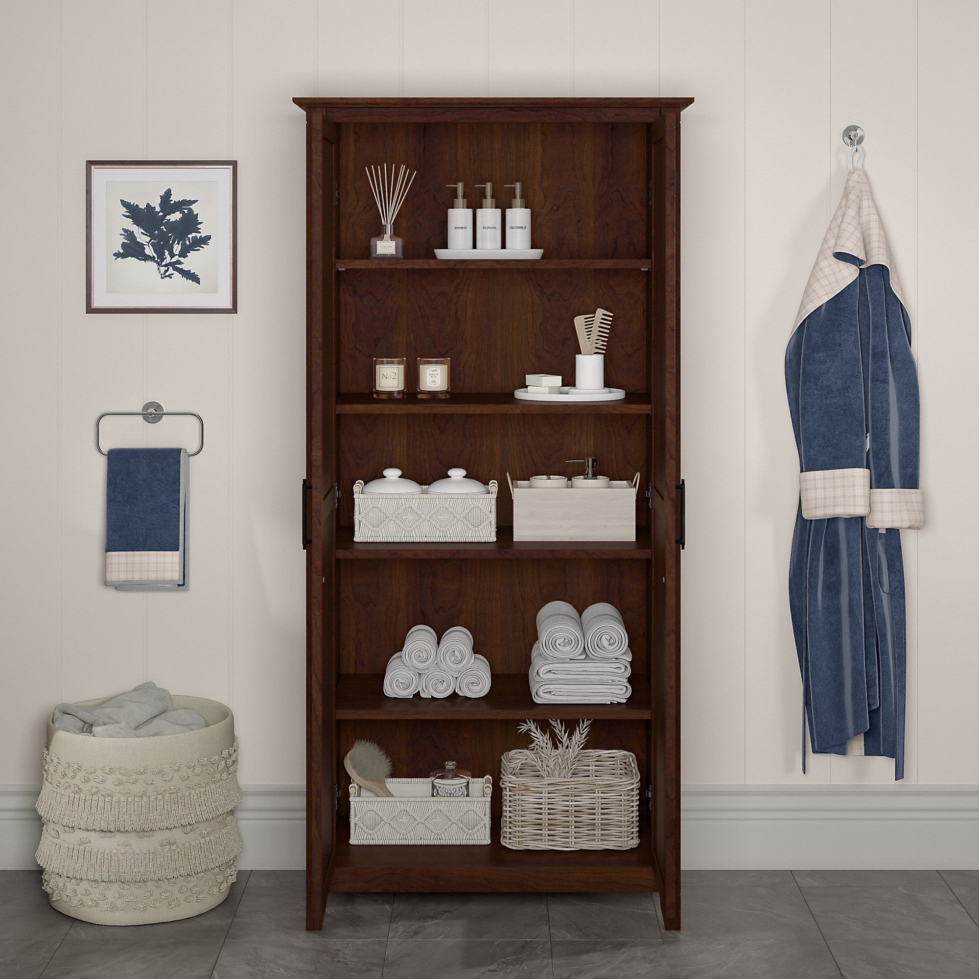 Bush Furniture Key West Bathroom Storage Cabinet with Doors