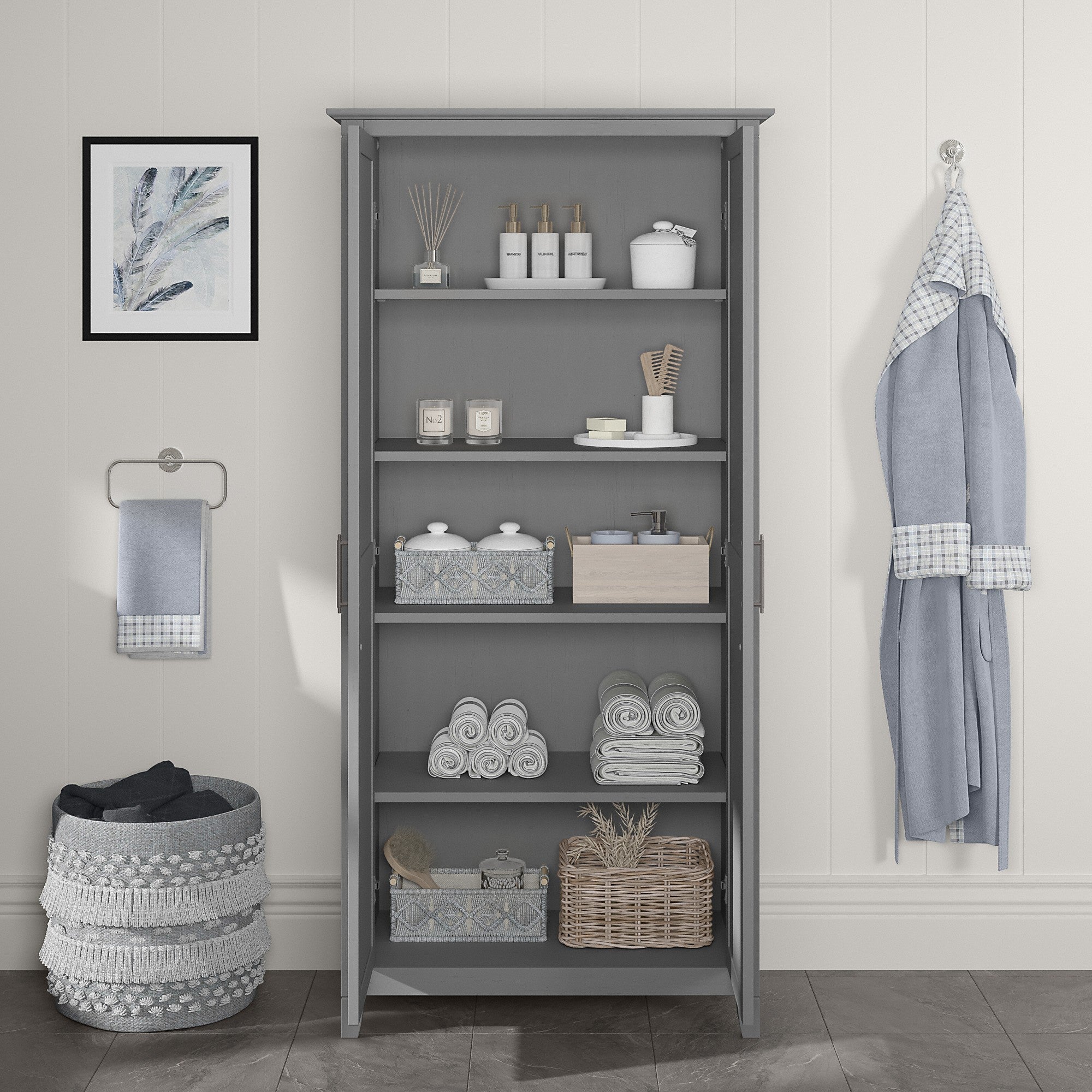 Bush Furniture Key West Bathroom Storage Cabinet with Doors