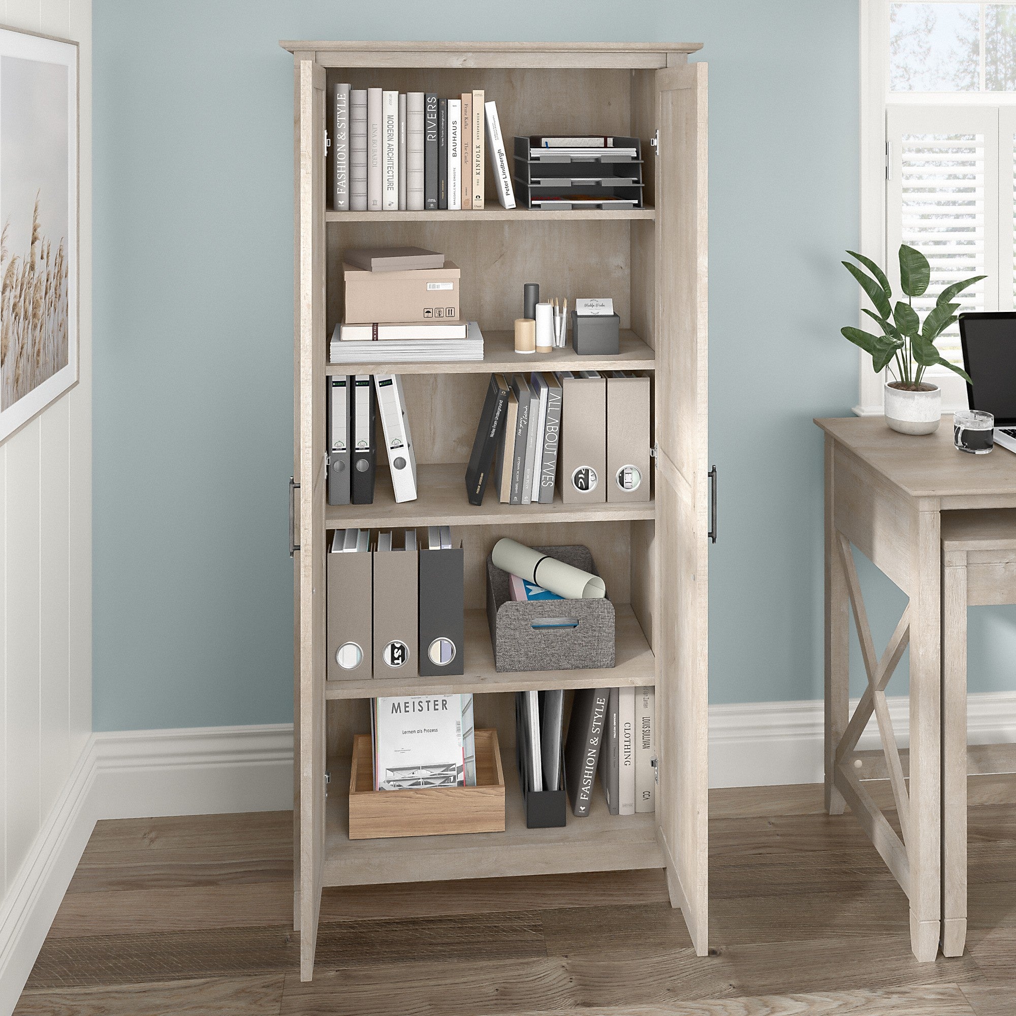 Bush Furniture Key West Tall Storage Cabinet with Doors