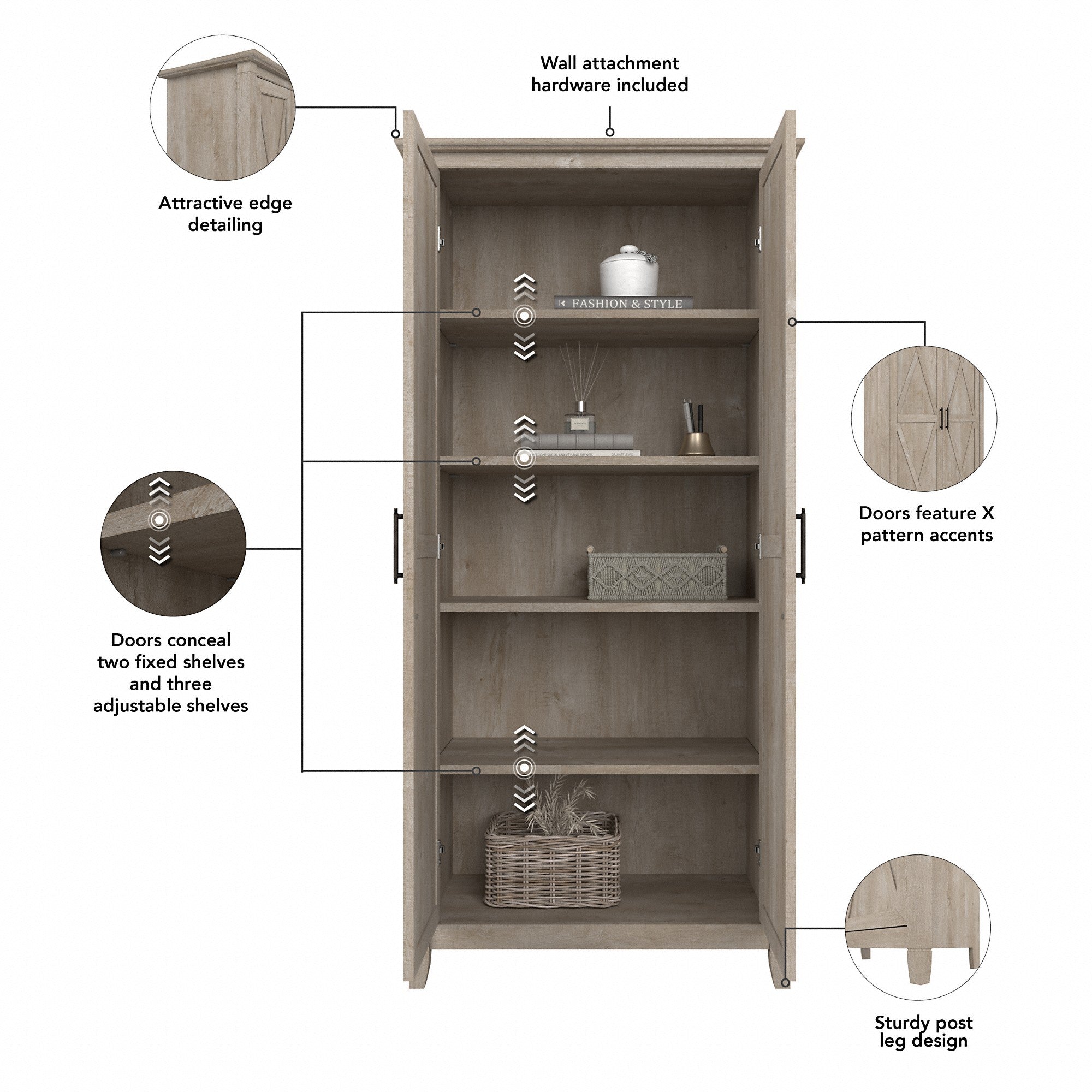 Bush Furniture Key West Bathroom Storage Cabinet with Doors