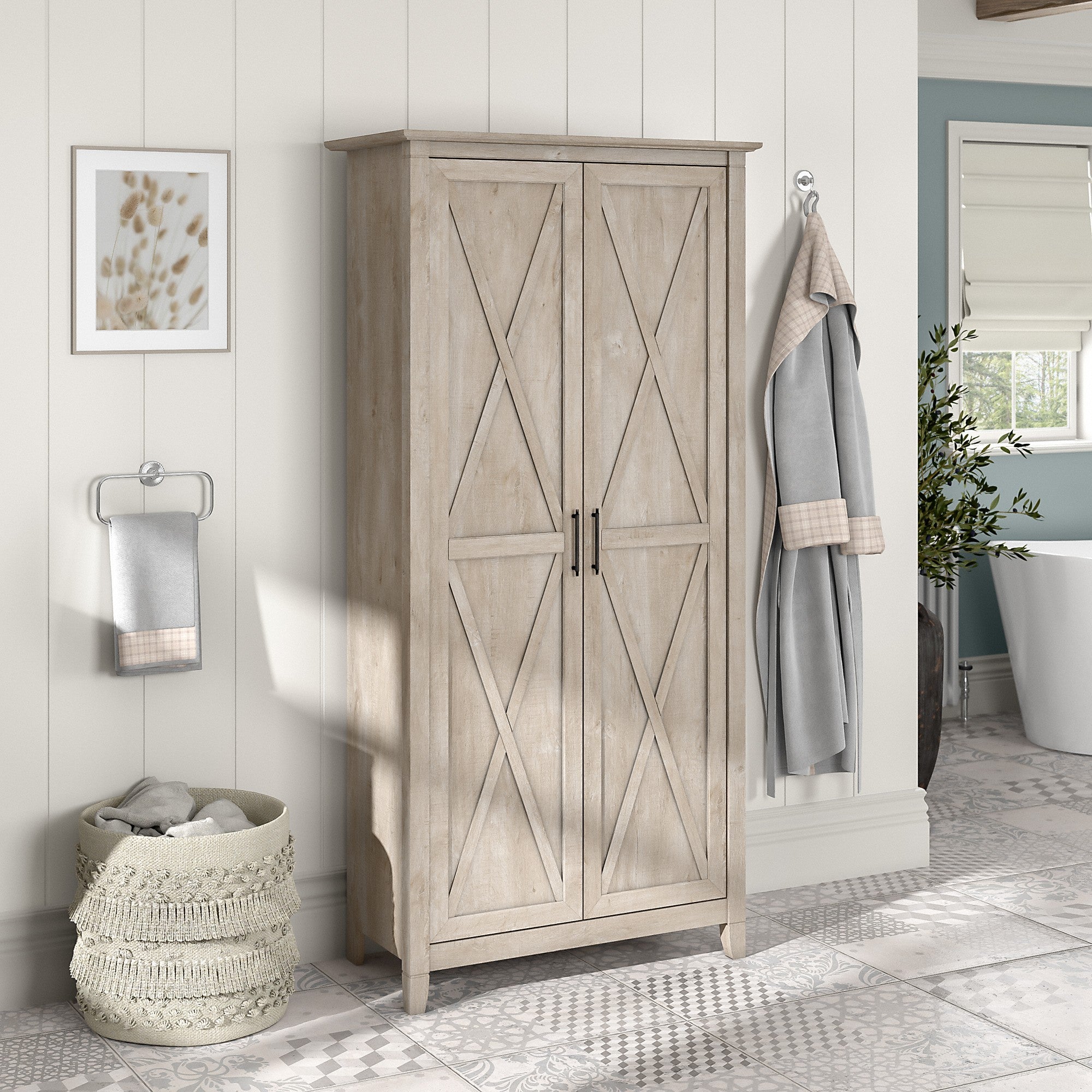 Bush Furniture Key West Bathroom Storage Cabinet with Doors