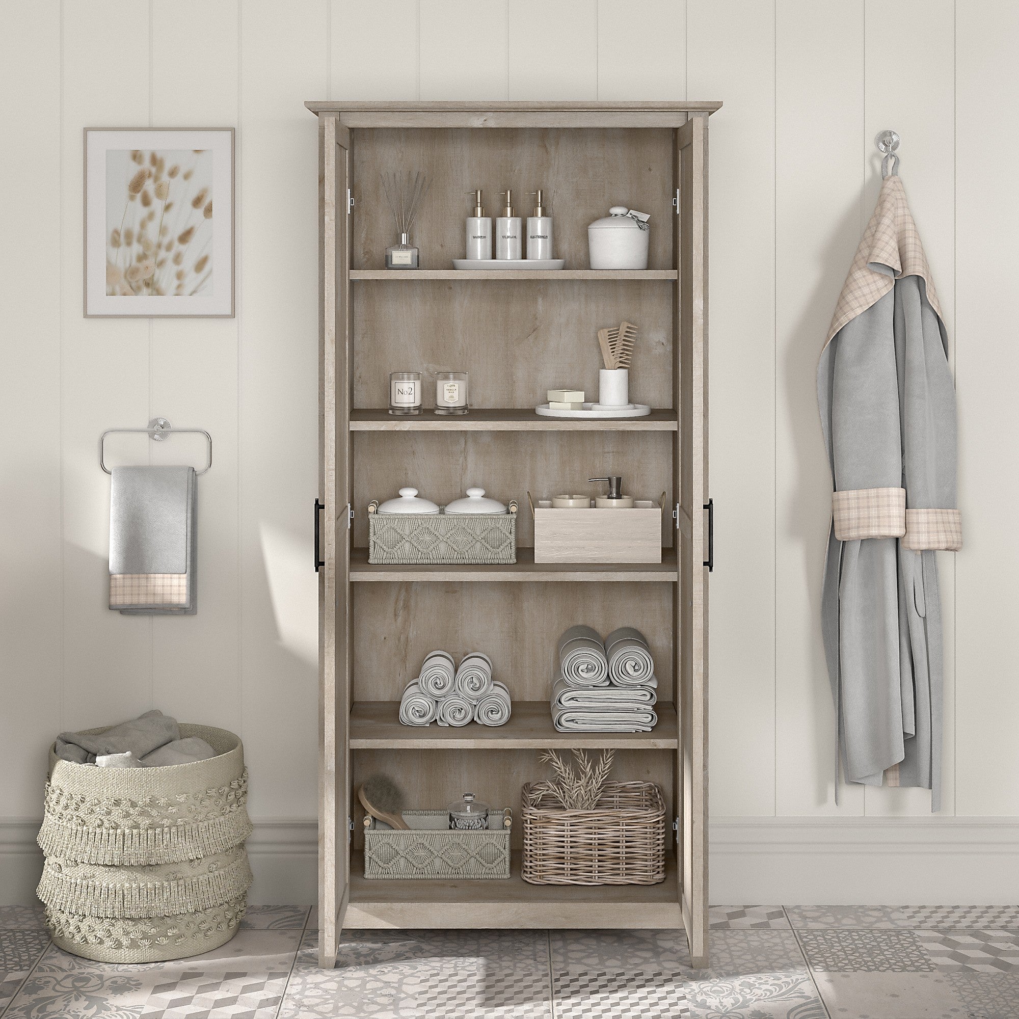 Bush Furniture Key West Bathroom Storage Cabinet with Doors