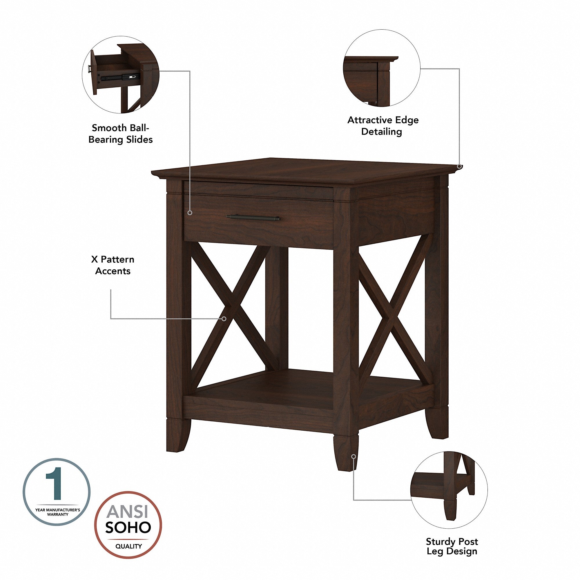 Bush Furniture Key West End Table with Storage