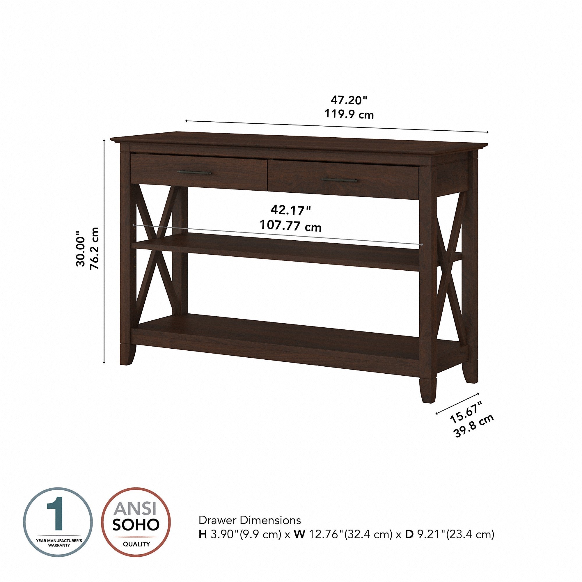 Bush Furniture Key West Console Table with Drawers and Shelves