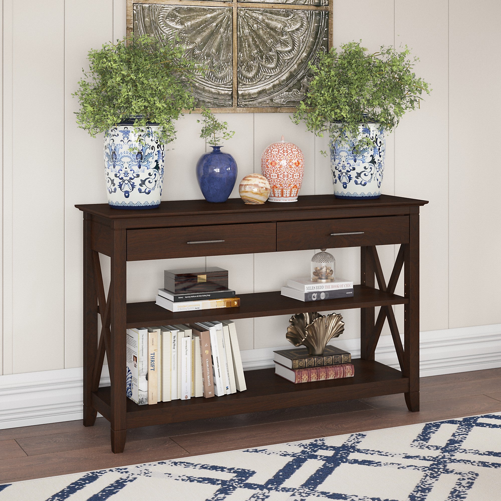 Bush Furniture Key West Console Table with Drawers and Shelves