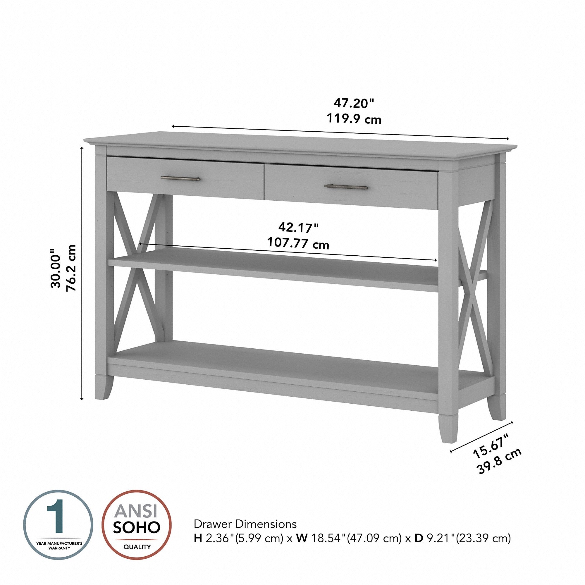 Bush Furniture Key West Console Table with Drawers and Shelves