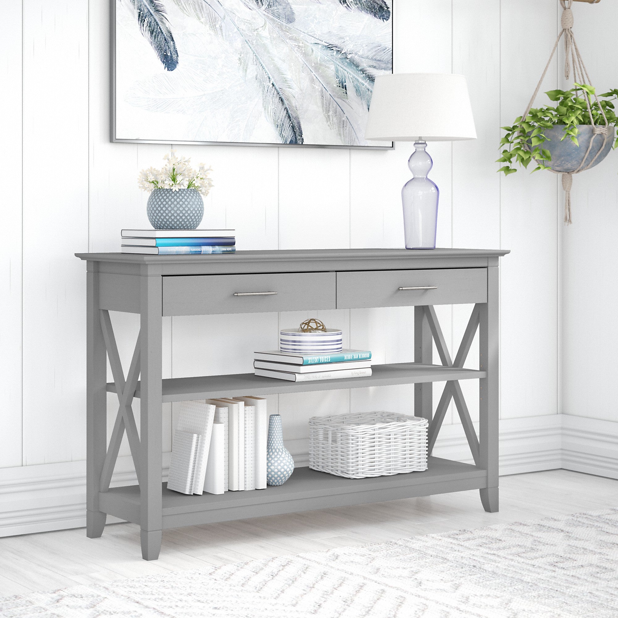 Bush Furniture Key West Console Table with Drawers and Shelves