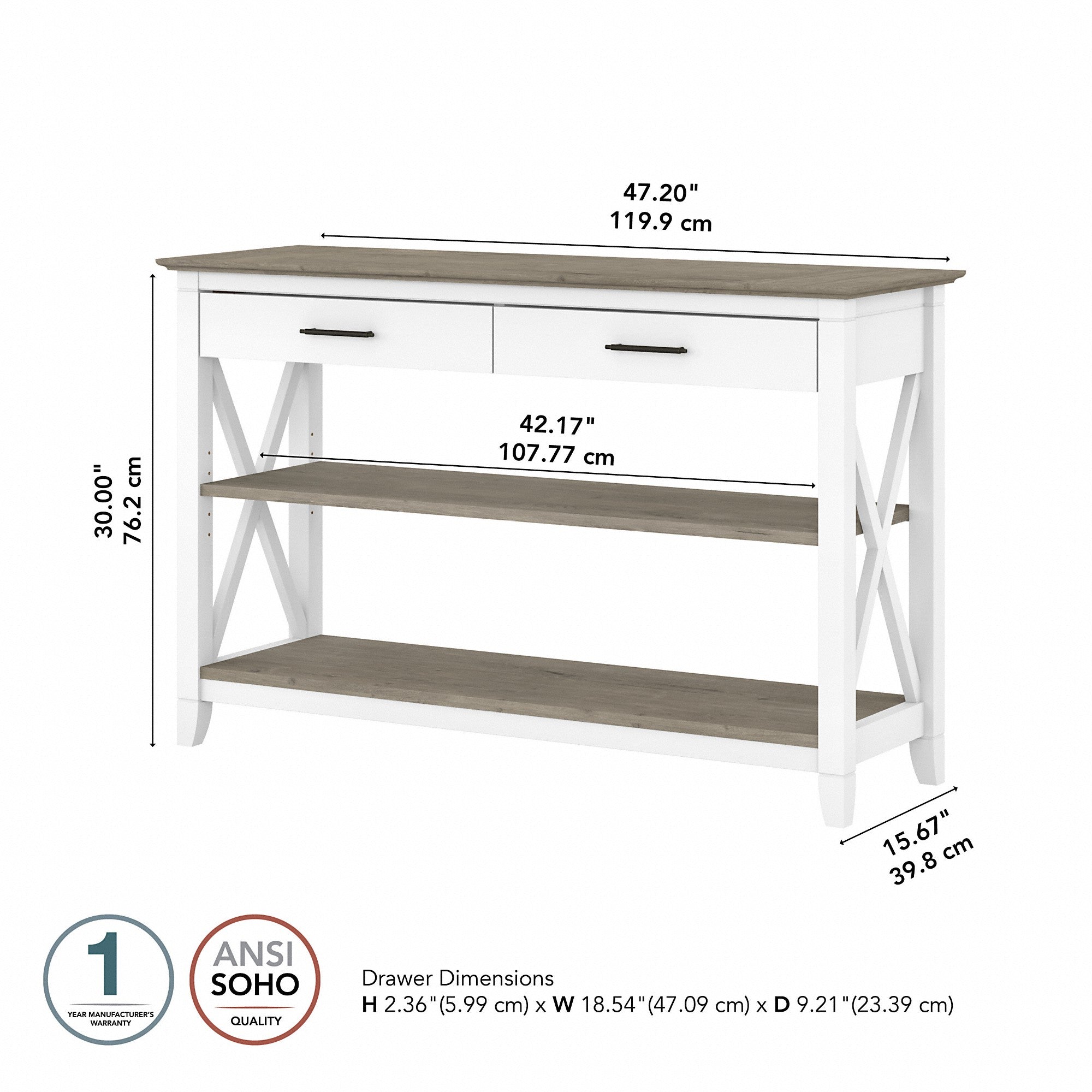 Bush Furniture Key West Console Table with Drawers and Shelves