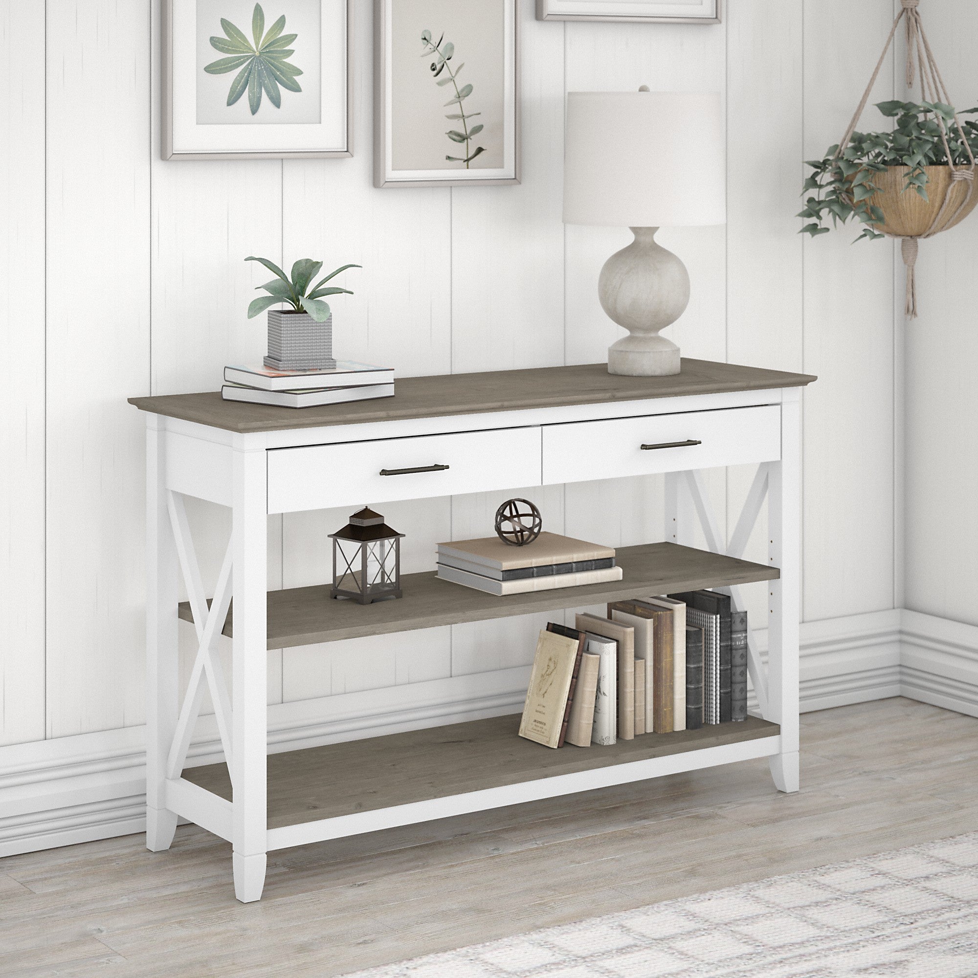 Bush Furniture Key West Console Table with Drawers and Shelves