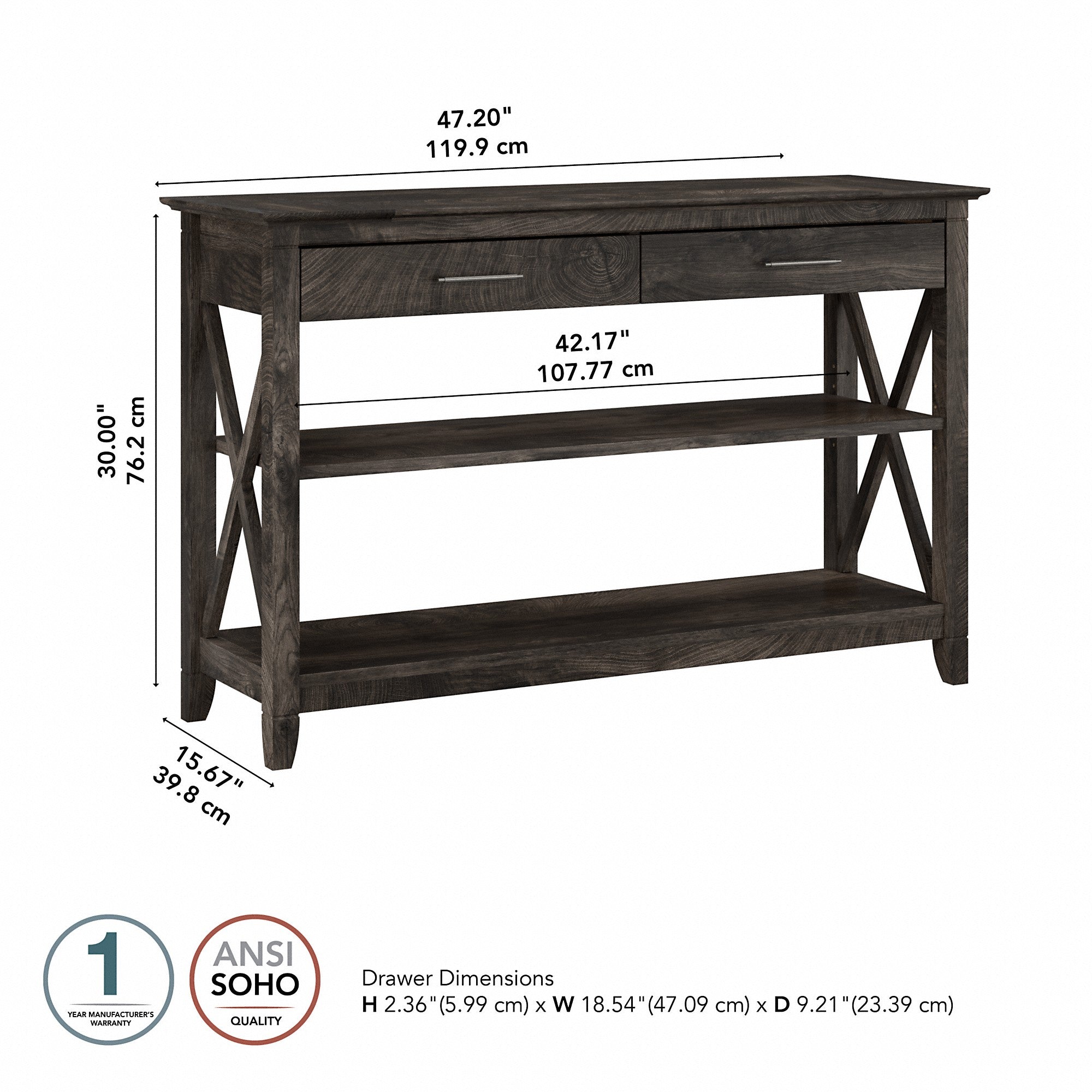 Bush Furniture Key West Console Table with Drawers and Shelves