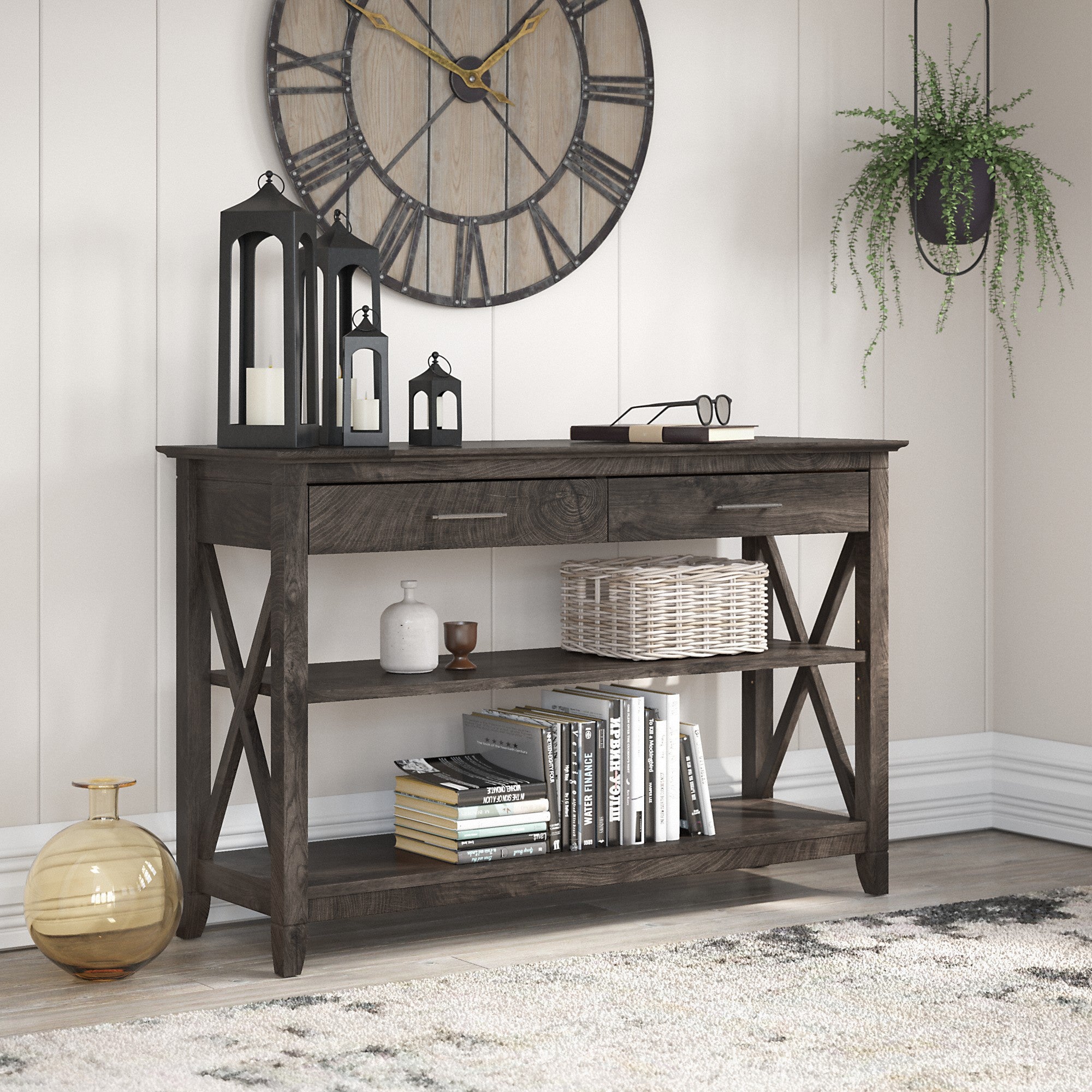 Bush Furniture Key West Console Table with Drawers and Shelves