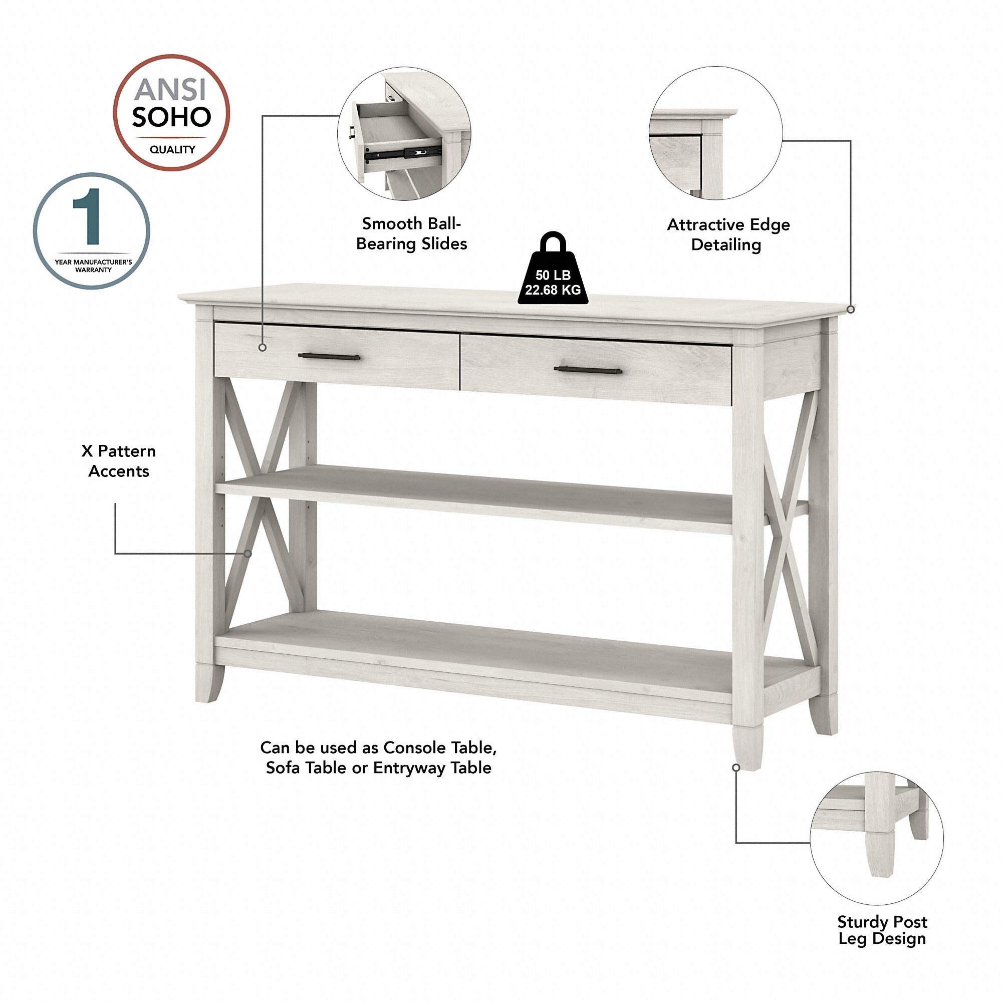 Bush Furniture Key West Console Table with Drawers and Shelves