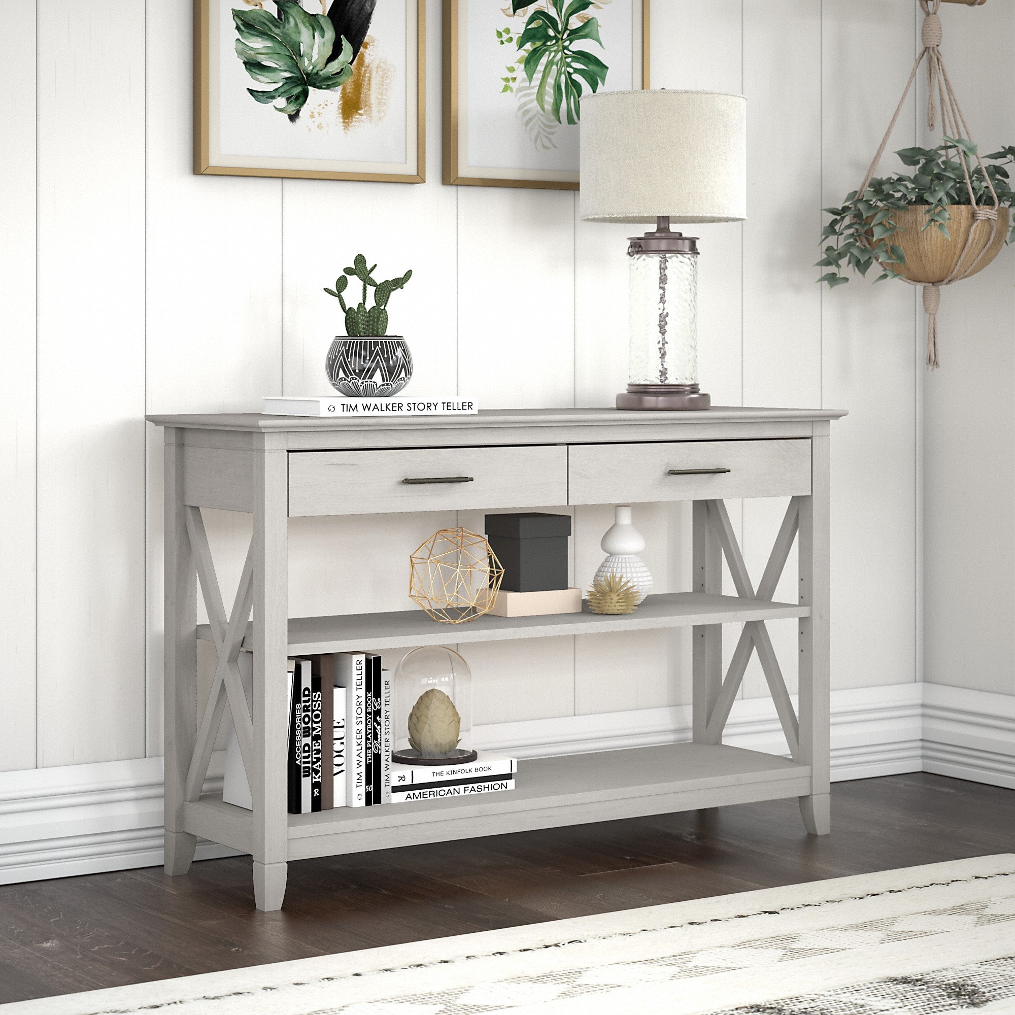 Bush Furniture Key West Console Table with Drawers and Shelves