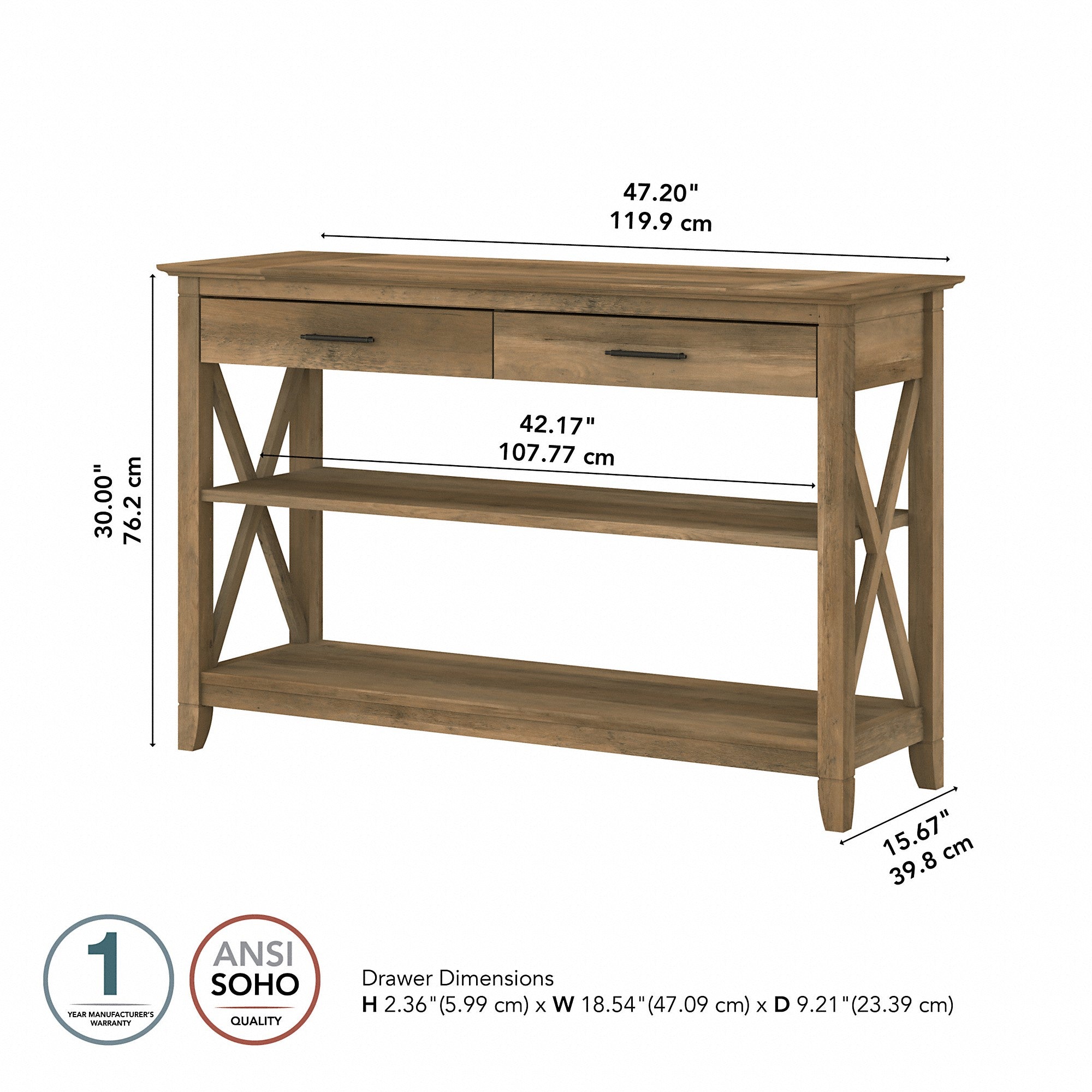 Bush Furniture Key West Console Table with Drawers and Shelves