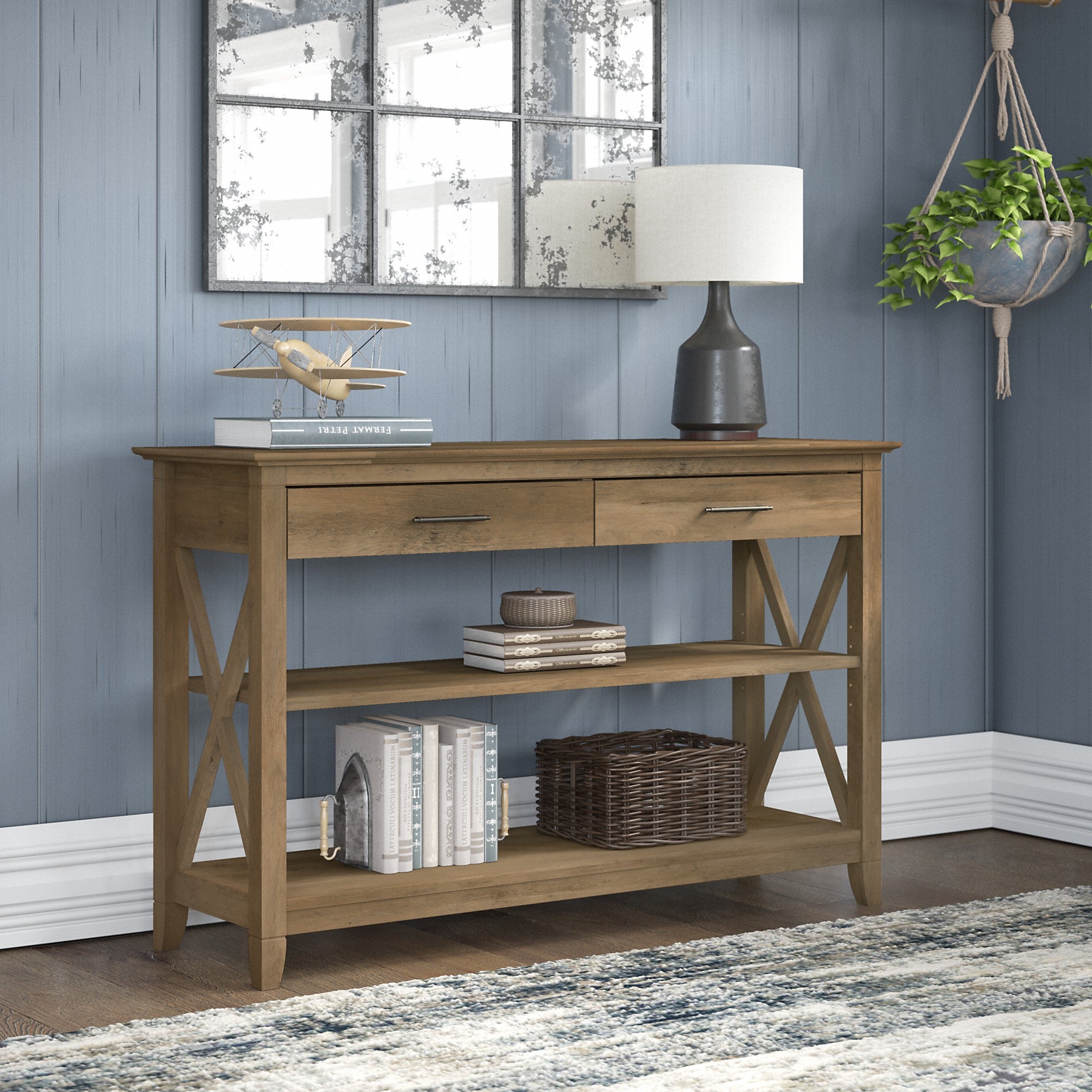 Bush Furniture Key West Console Table with Drawers and Shelves